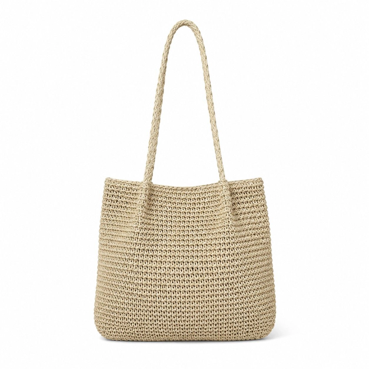 Alilang Women's Soft Woven Shoulder Tote Bag with Zip Top and Double Handles, Beige