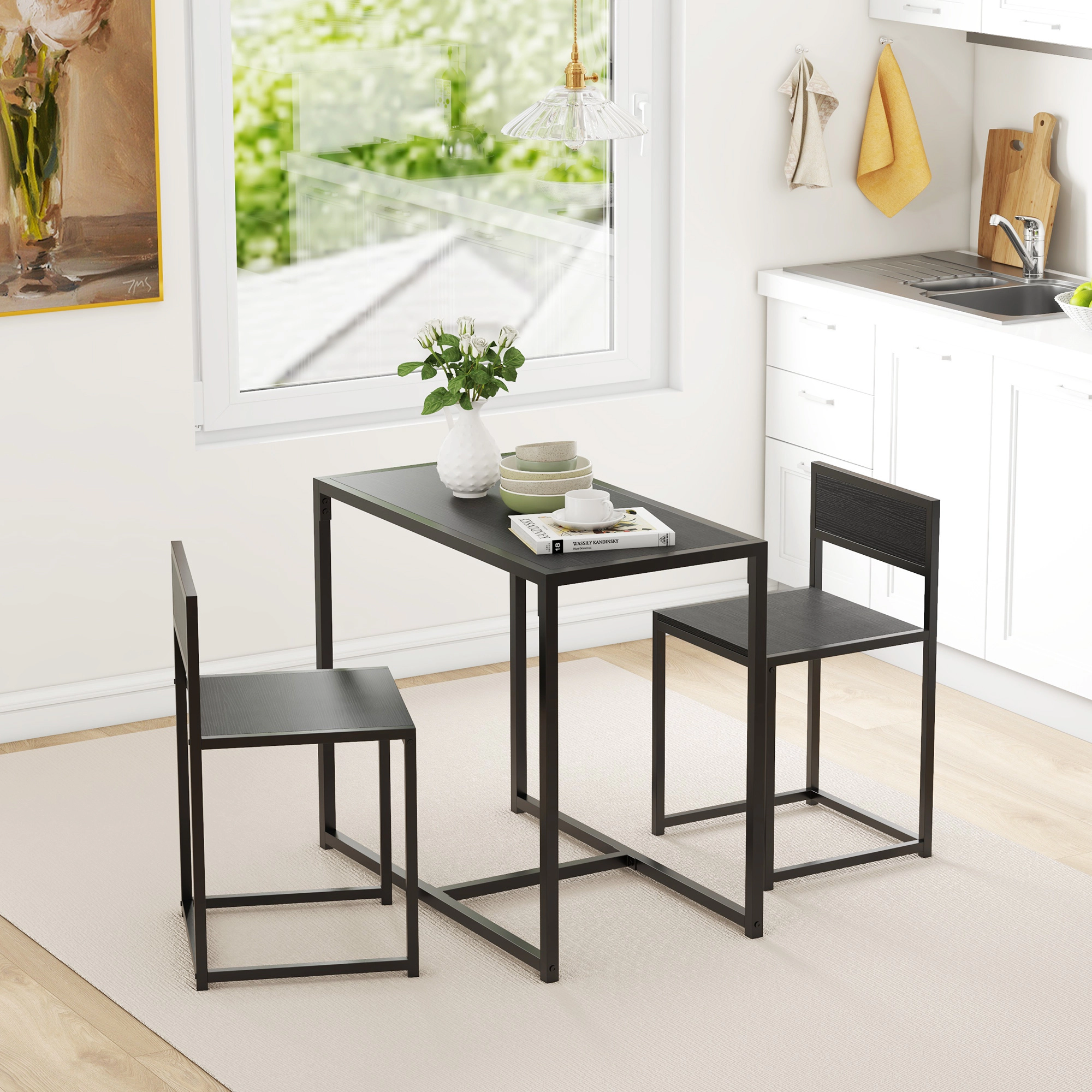 HONGGE 3-Piece Industrial Dining Table Set 2 Kitchen and Chairs Room