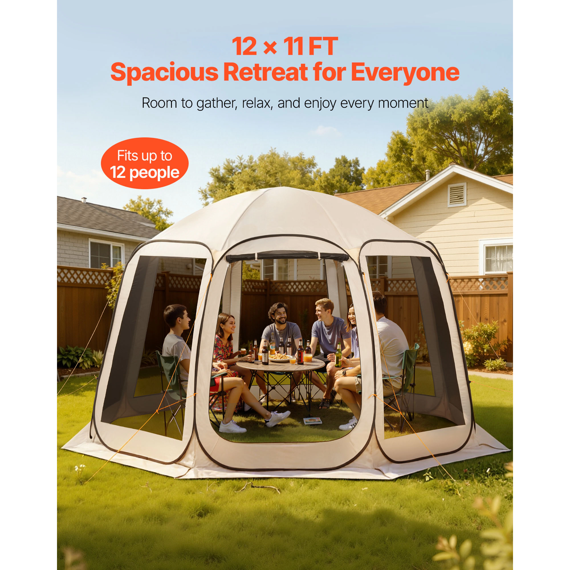 HONGGE Screen House Tent Pop Up Screen Tent Portable Screened in Canopy with Carry Bag Netting Sides Ground Stakes for