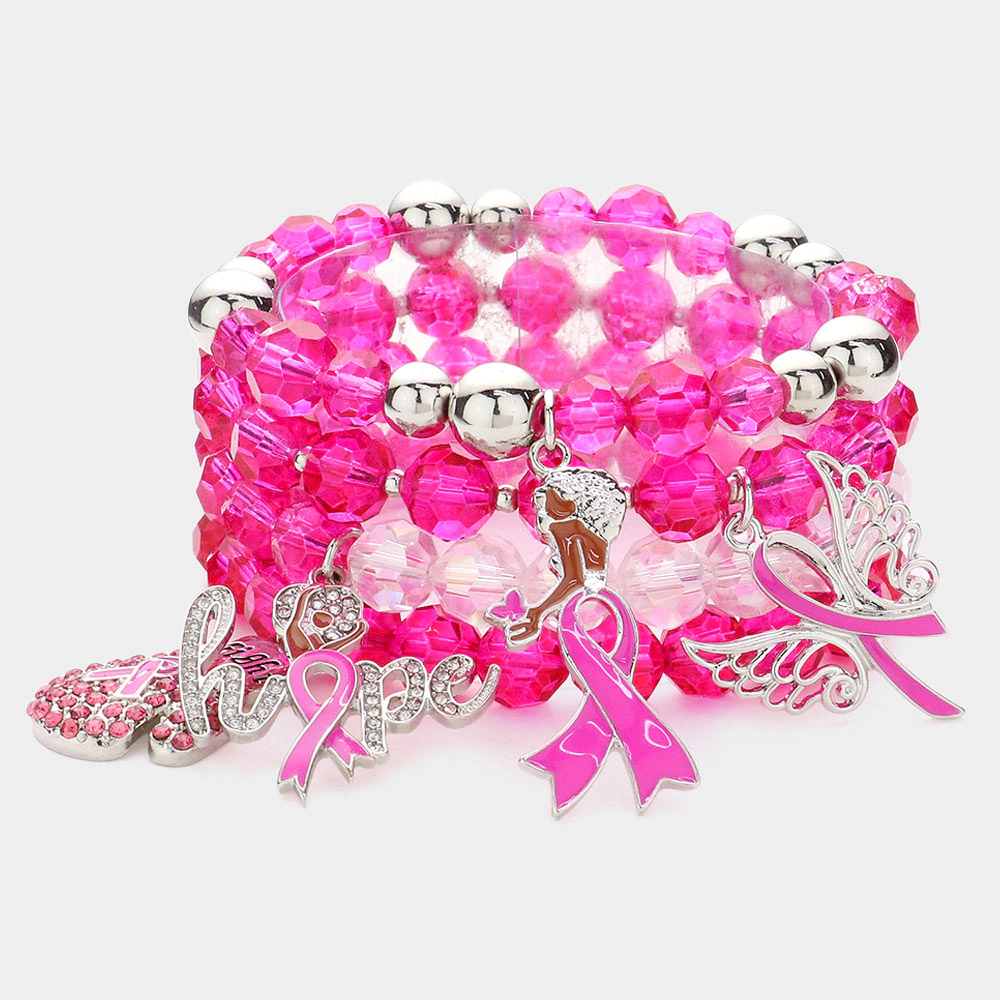 FASHNZFAB 4PCS - Girl Charm Faceted Beaded Stretch Bracelets