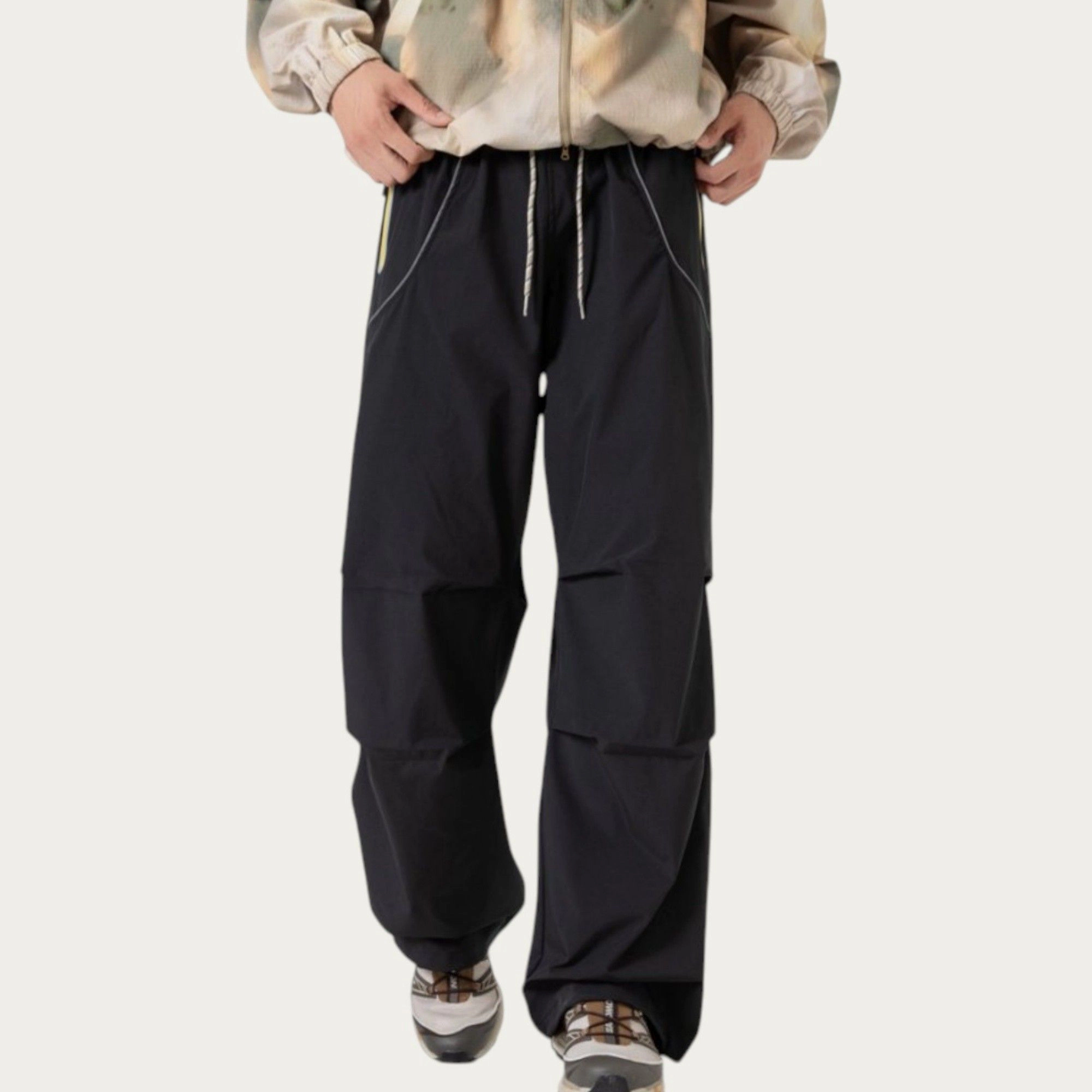 Anna-Kaci Men's Wide-Leg Cargo Pants with Oversized Pockets and Adjustable Drawstring Waist