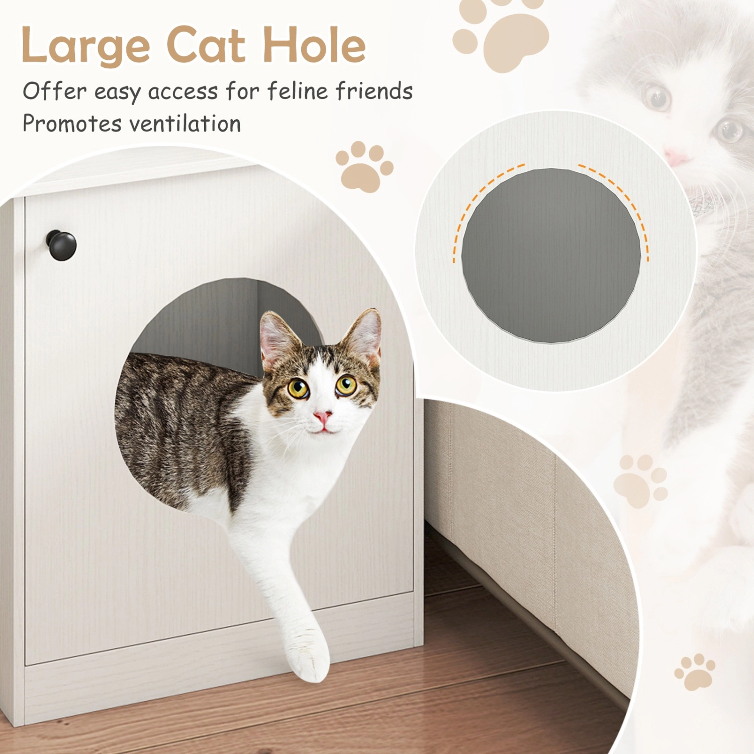 SUGIFT White Cat Litter Box Enclosure with Openable Door 20-in W 18.5-in D 22-in H 110-lb Tabletop Capacity