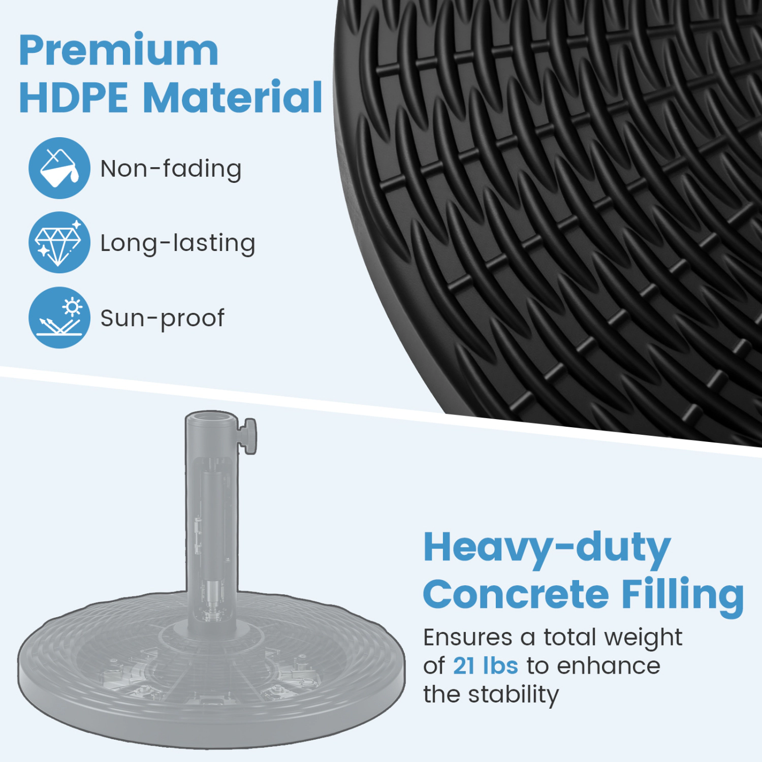 Slickblue Patio Umbrella Base Cement Filled 17.5 Inch Stand for Outdoor Shade Umbrella Support