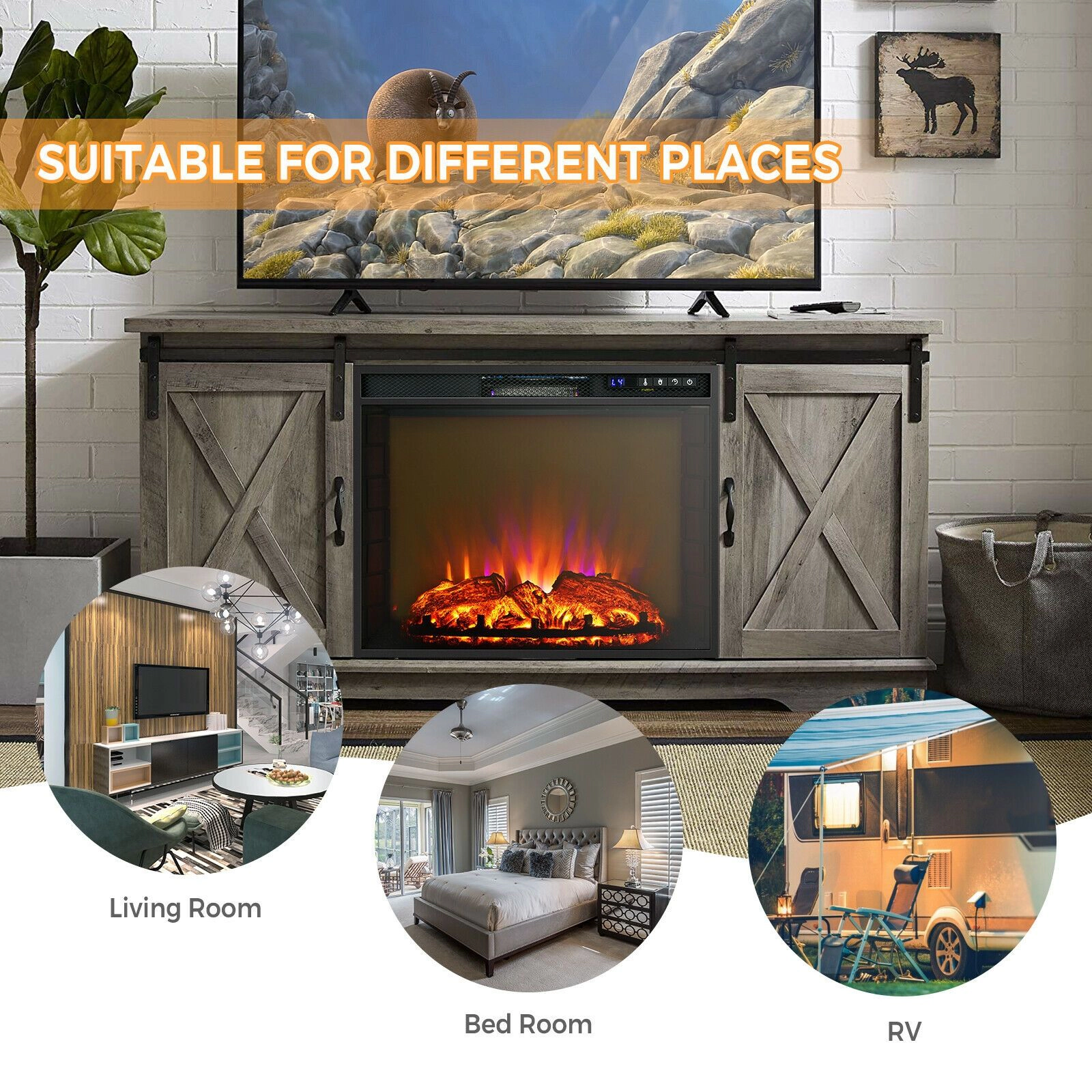 SlickBlue Black Tempered Glass Electric Fireplace Heater with Remote, 1500W Recessed Wall Mount