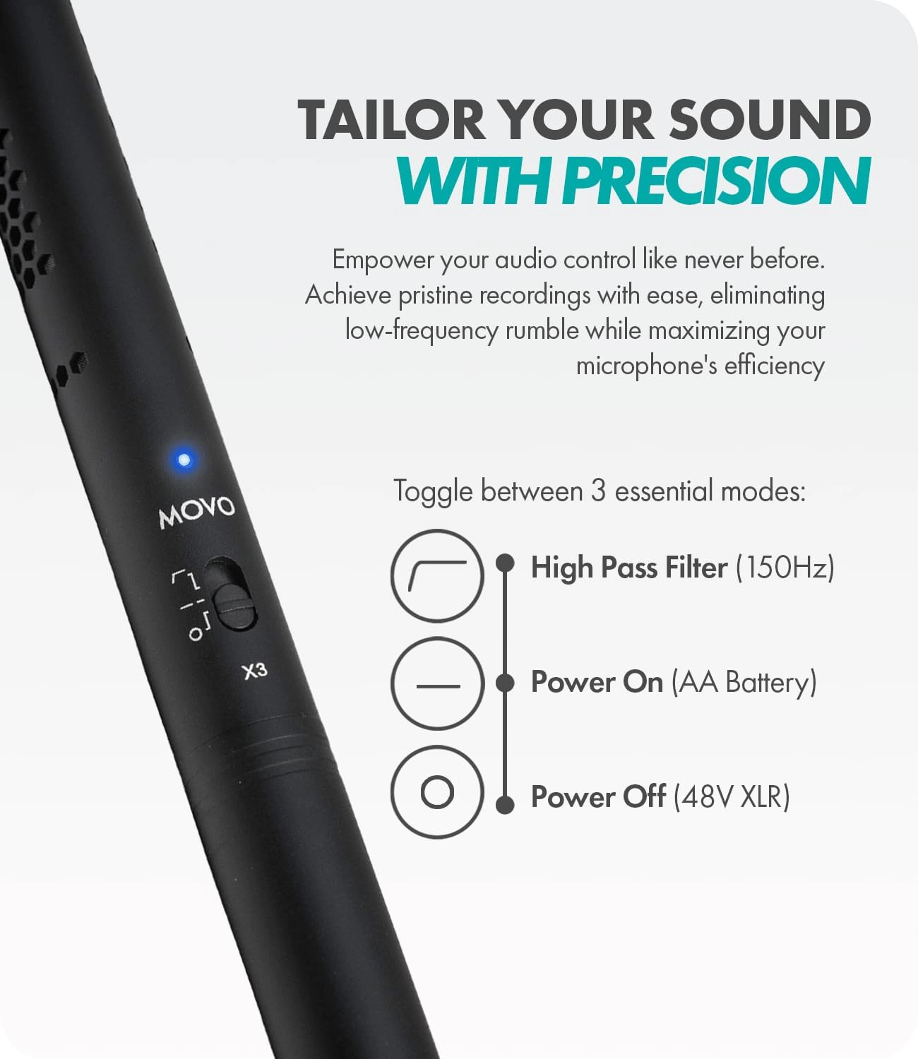 Movo X3-II 11-inch XLR Supercardioid Shotgun Condenser Microphone for Camera