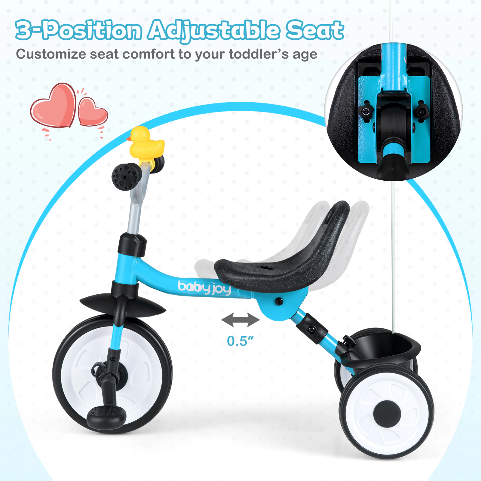 LJG Toddler Tricycle with 3-Position Seat and Storage