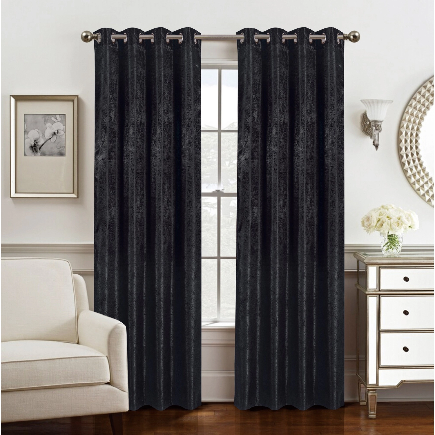 Olivia Gray Roxy Two Tone Jacquard Grommet Single Panel - 54x84", Black
