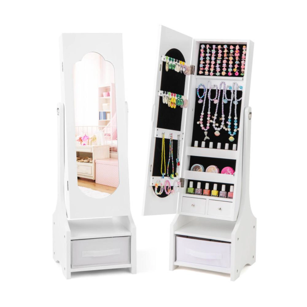 Hivvago Freestanding Kids Jewelry Armoire Cabinet With Storage And