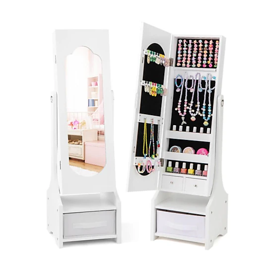 Pink Love アンティークホワイト木製キャビネット Hivvago Freestanding Kids Jewelry Armoire Cabinet With Storage And