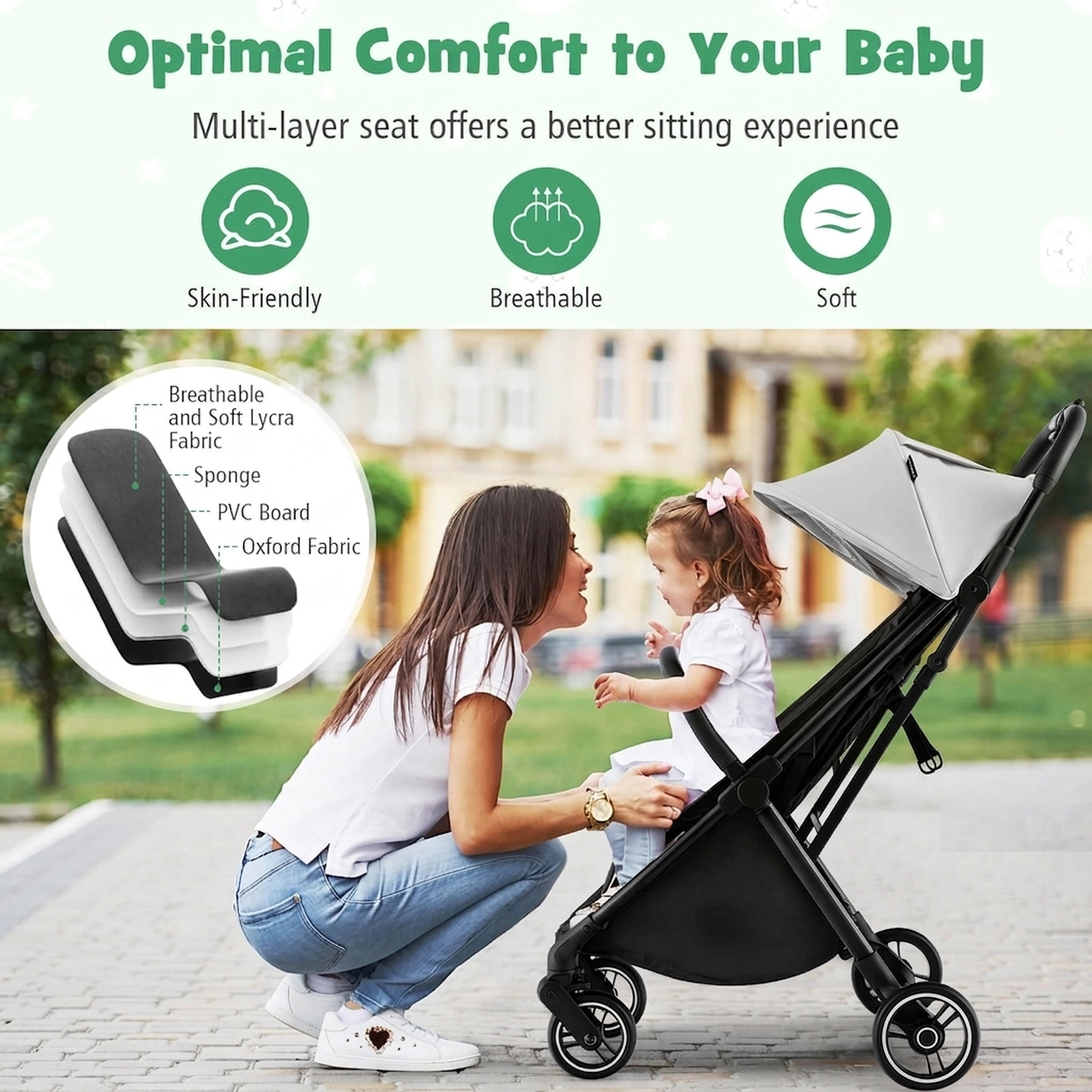 SUGIFT One-Hand Folding Lightweight Baby Stroller with Aluminum Frame 33-lb Seat Capacity Ages 6-36 Months Gray