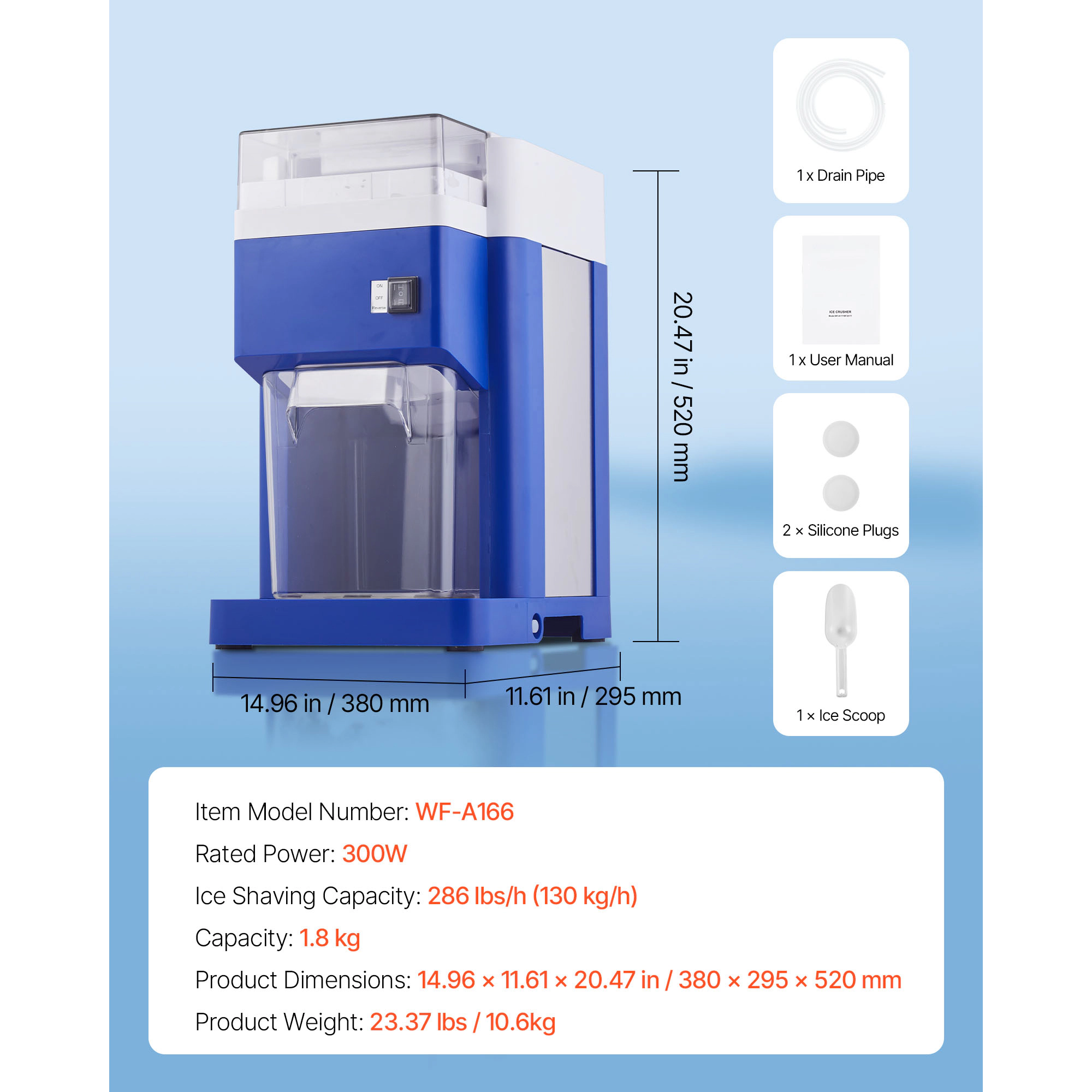 HONGGE Commercial Ice Shaver Electric Snow Cone Maker with Shaved Machine for Home