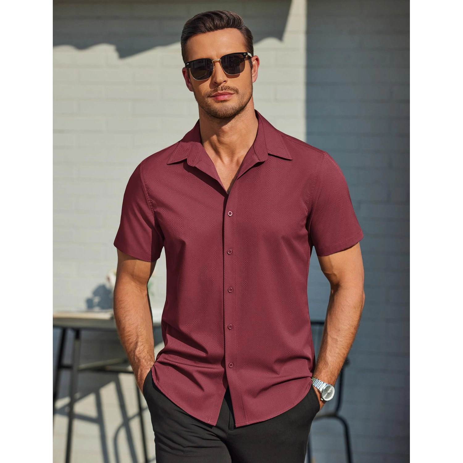 COOFANDY Mens Casual Short Sleeve Henley T-Shirt Button Placket Chest Pocket Tee