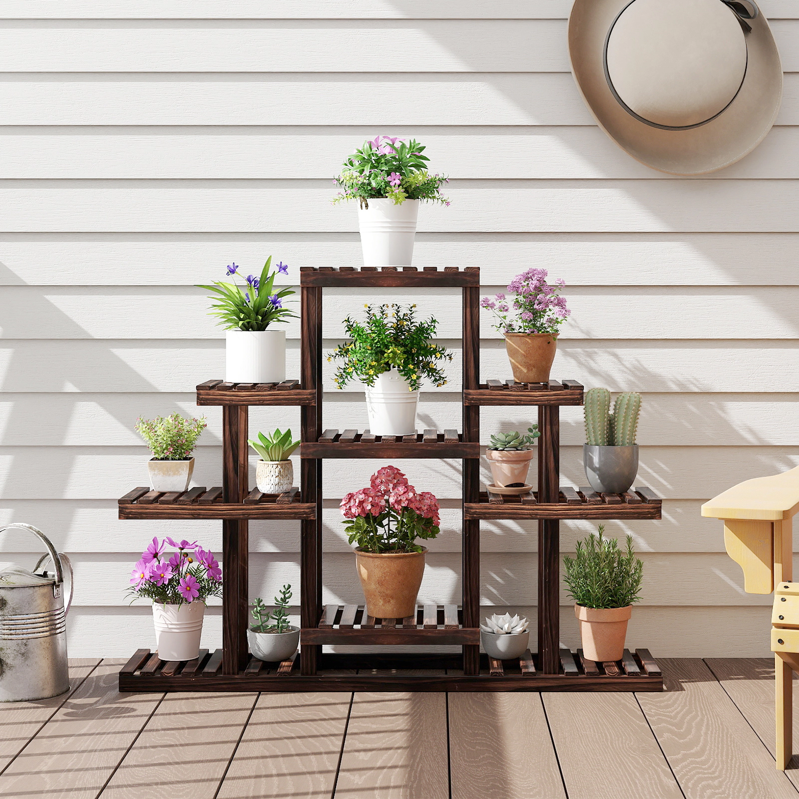 LJG Indoor Outdoor Wood Plant Stand Multi-Tiered Corner Plant Shelf Flowerpot Holder