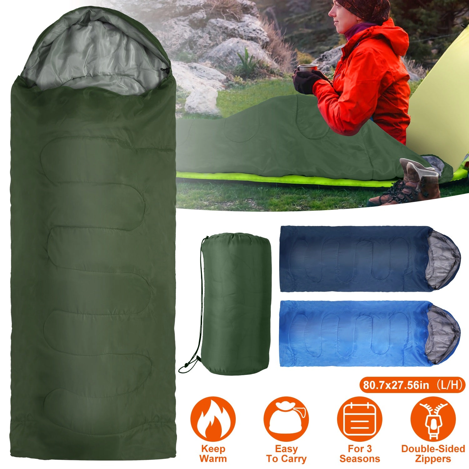 GBruno 3-Season Camping Sleeping Bag With Carry