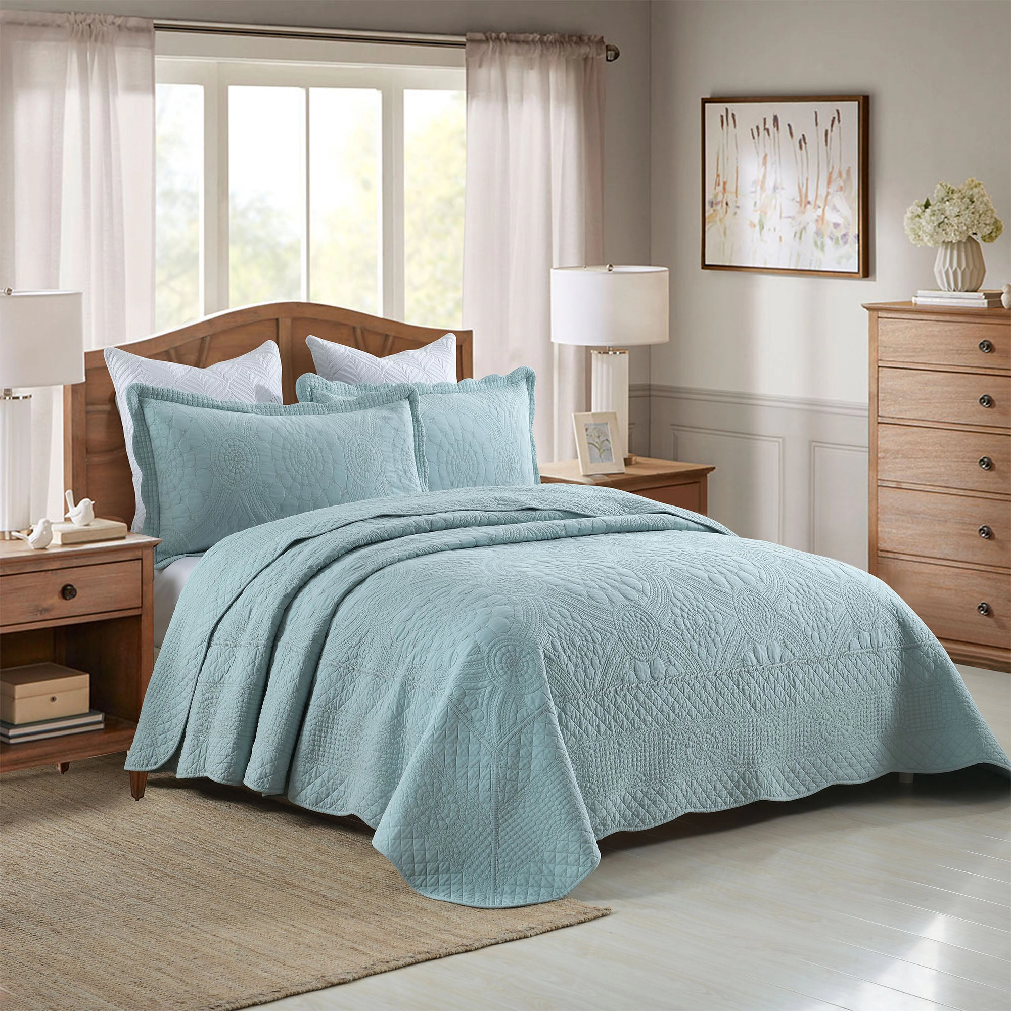 MarCielo 3 Piece 100% Cotton Oversized Quilt Bedspread Set ,Lightweight Coverlet