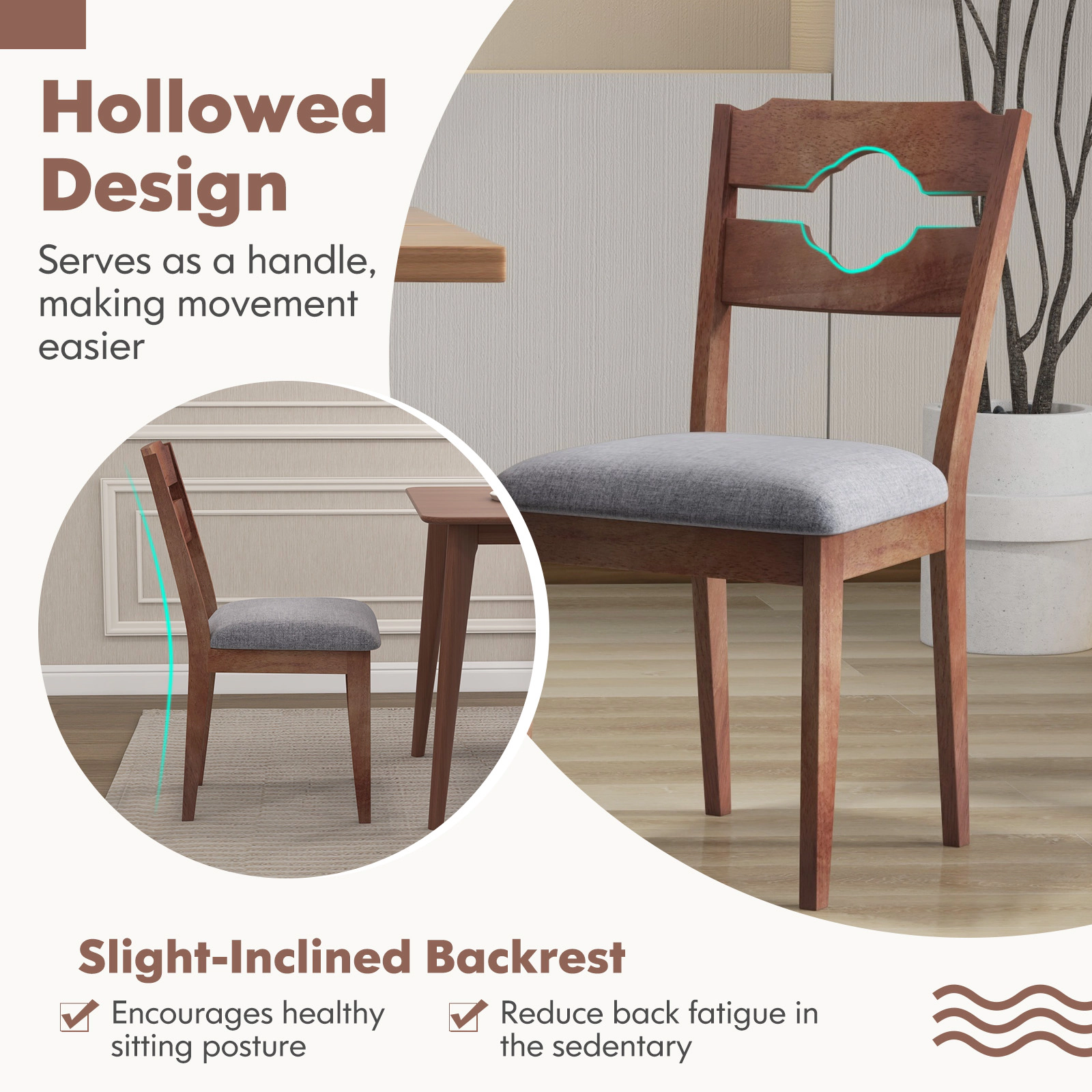 SUGIFT Fabric Upholstered Dining Chair Set of 2 with Padded Seat High Back 285-lb Capacity Brown+Gray