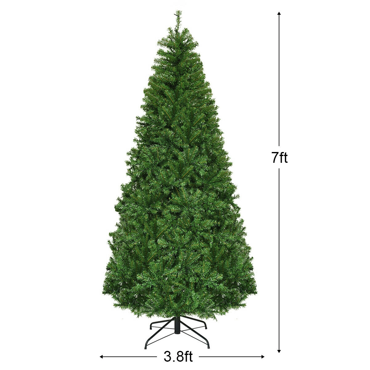 SUGIFT Dense PVC Needle Pre-Lit Hinged Artificial Christmas Tree 7-ft Green with LED Lights and Metal Stand