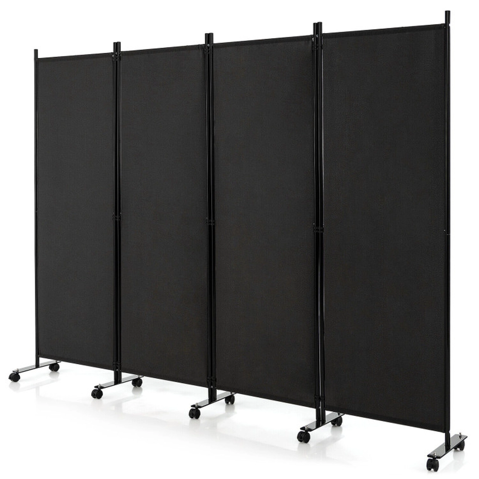 SUGIFT 4-Panel Lockable Casters Folding Privacy Screen Room Divider 89-in x 12-in x 68-in 10 Wheels 19-lb Black