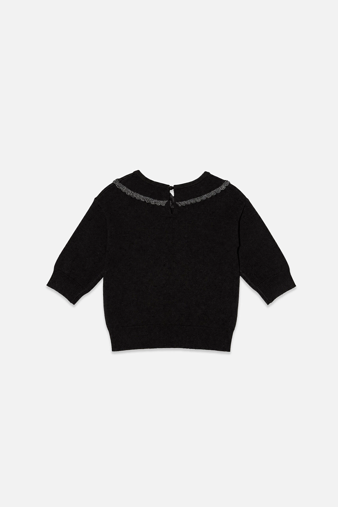Deux par Girls Knitted Crewneck Sweater with Metallic Lace Detail