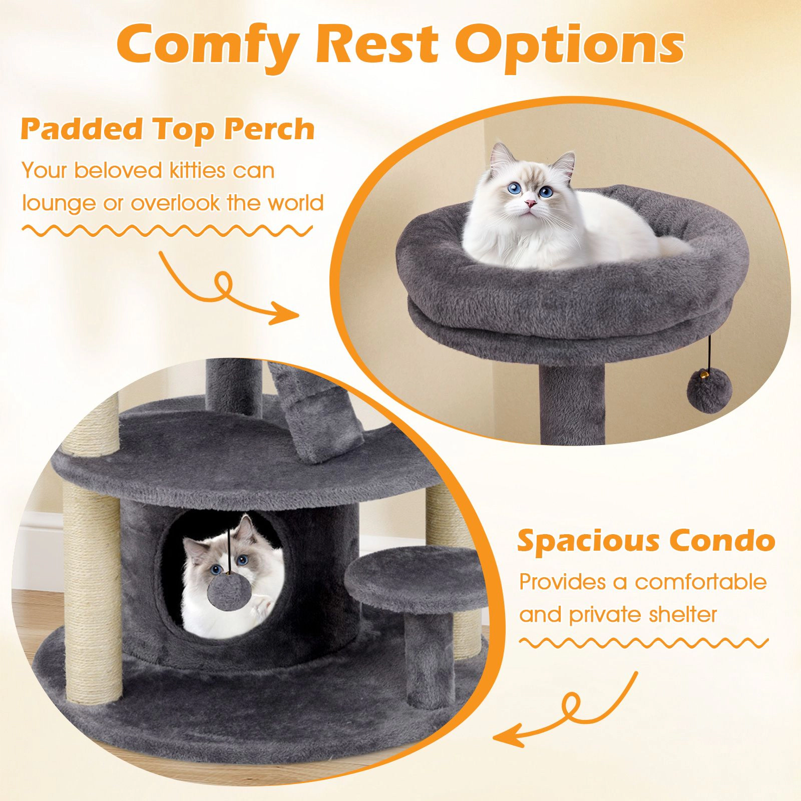 SlickBlue Compact Cat Tree with Condo, Ladder and Multiple Platforms