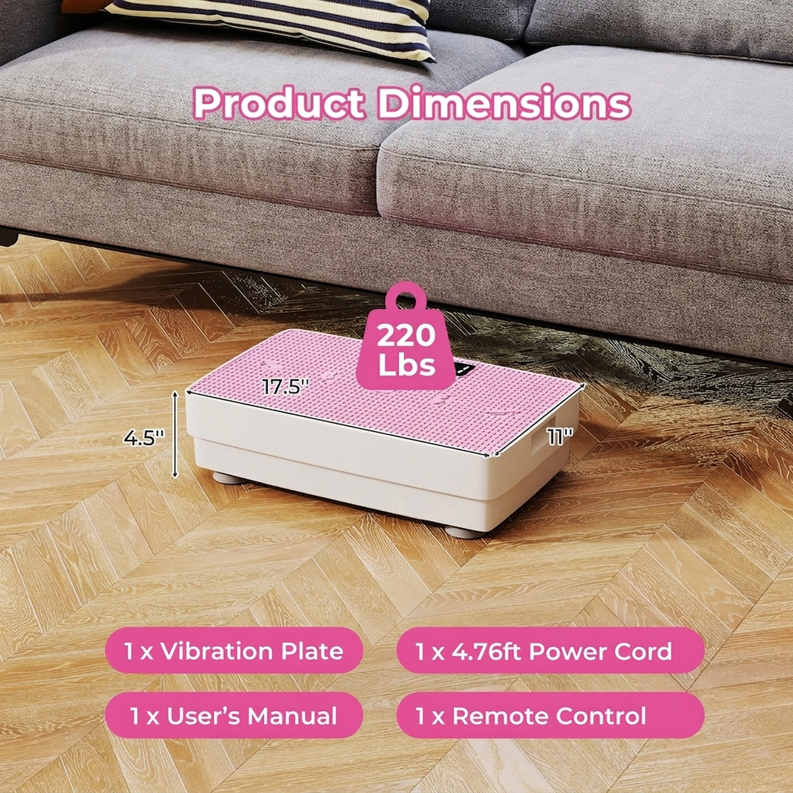SUGIFT Vibration Plate Exercise Machine Gravity Sensor 10 Speed Levels 220-lb Capacity 17.5 x 11 x 4.5-in Pink/Gray