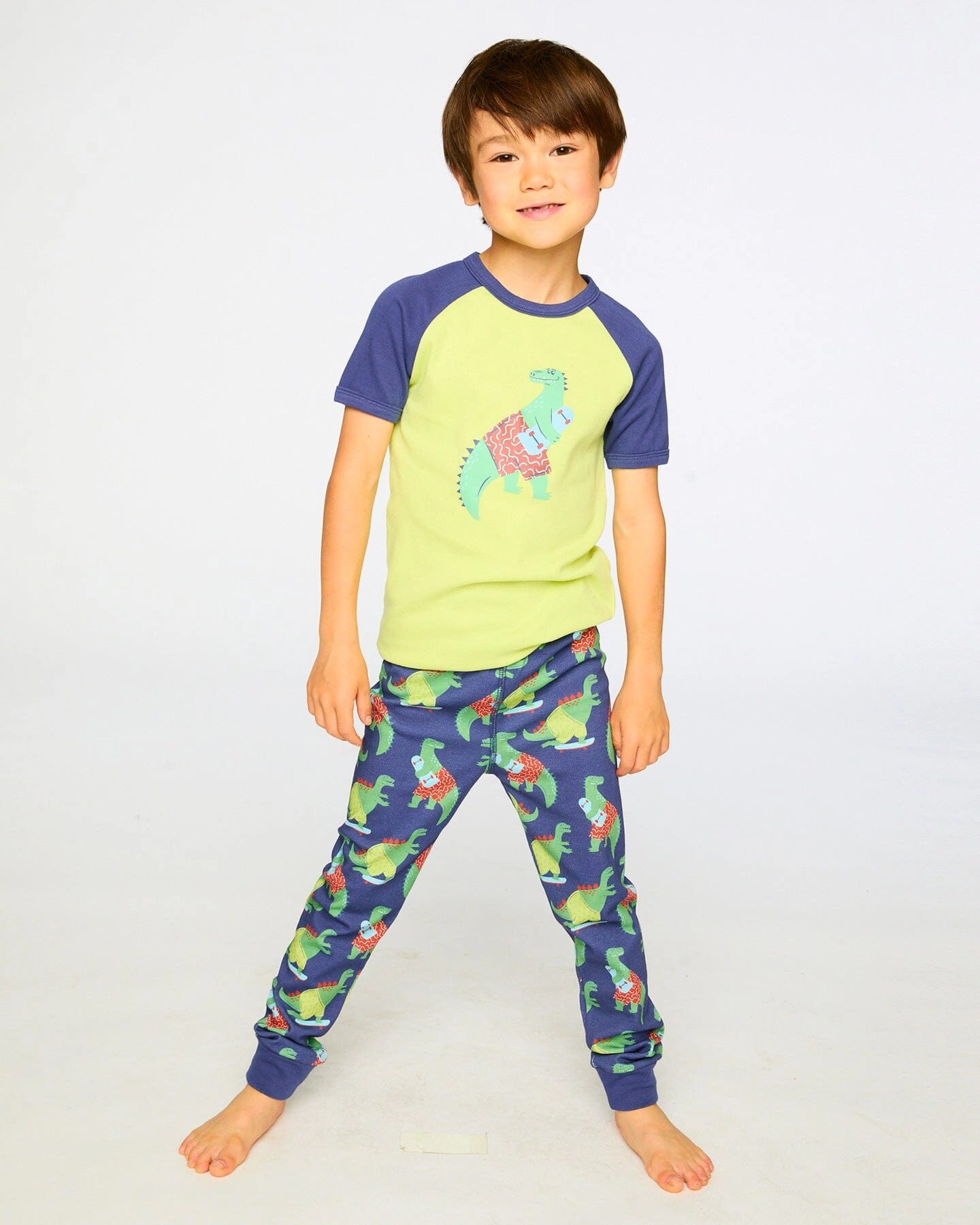 Deux par Boys Organic Cotton Two-Piece Pyjama Set Blue Dino Print