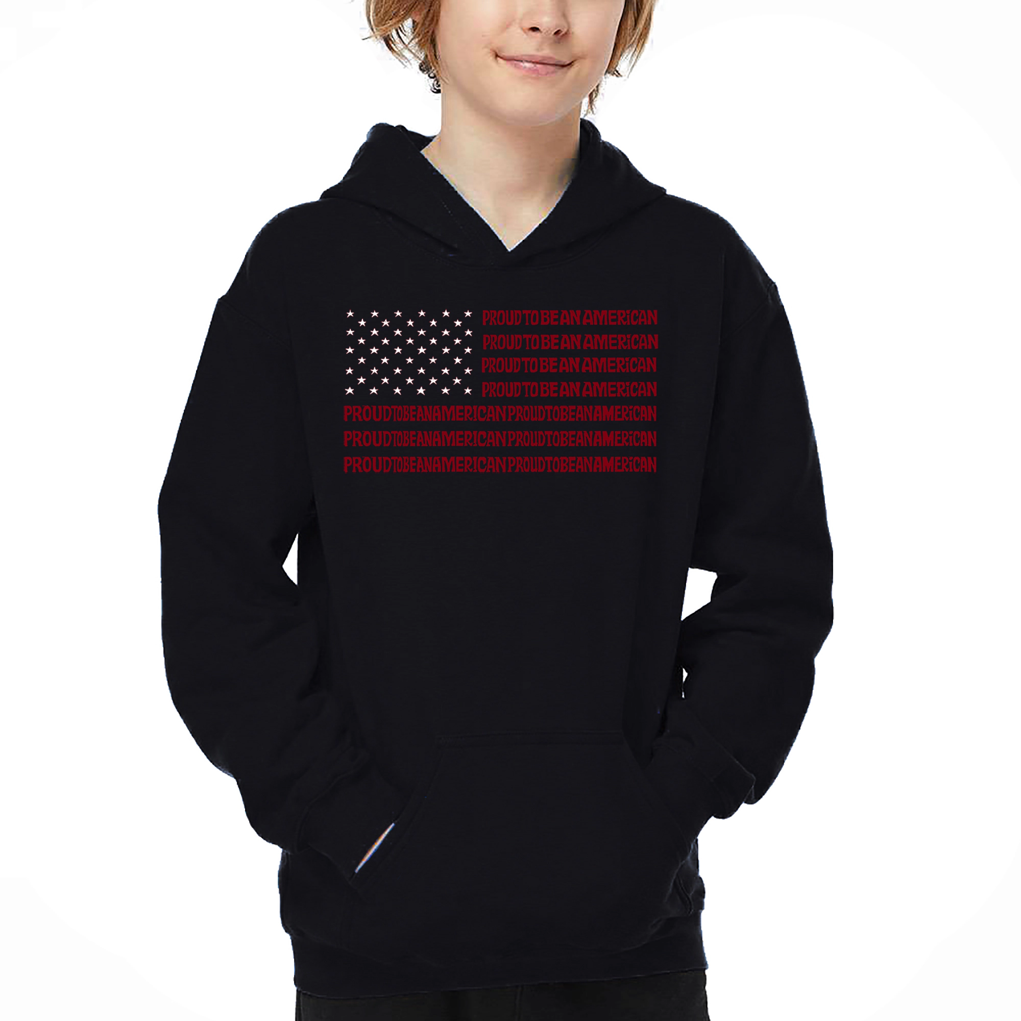 LA Pop Art Boy's Word Hoodie - Proud To Be An American