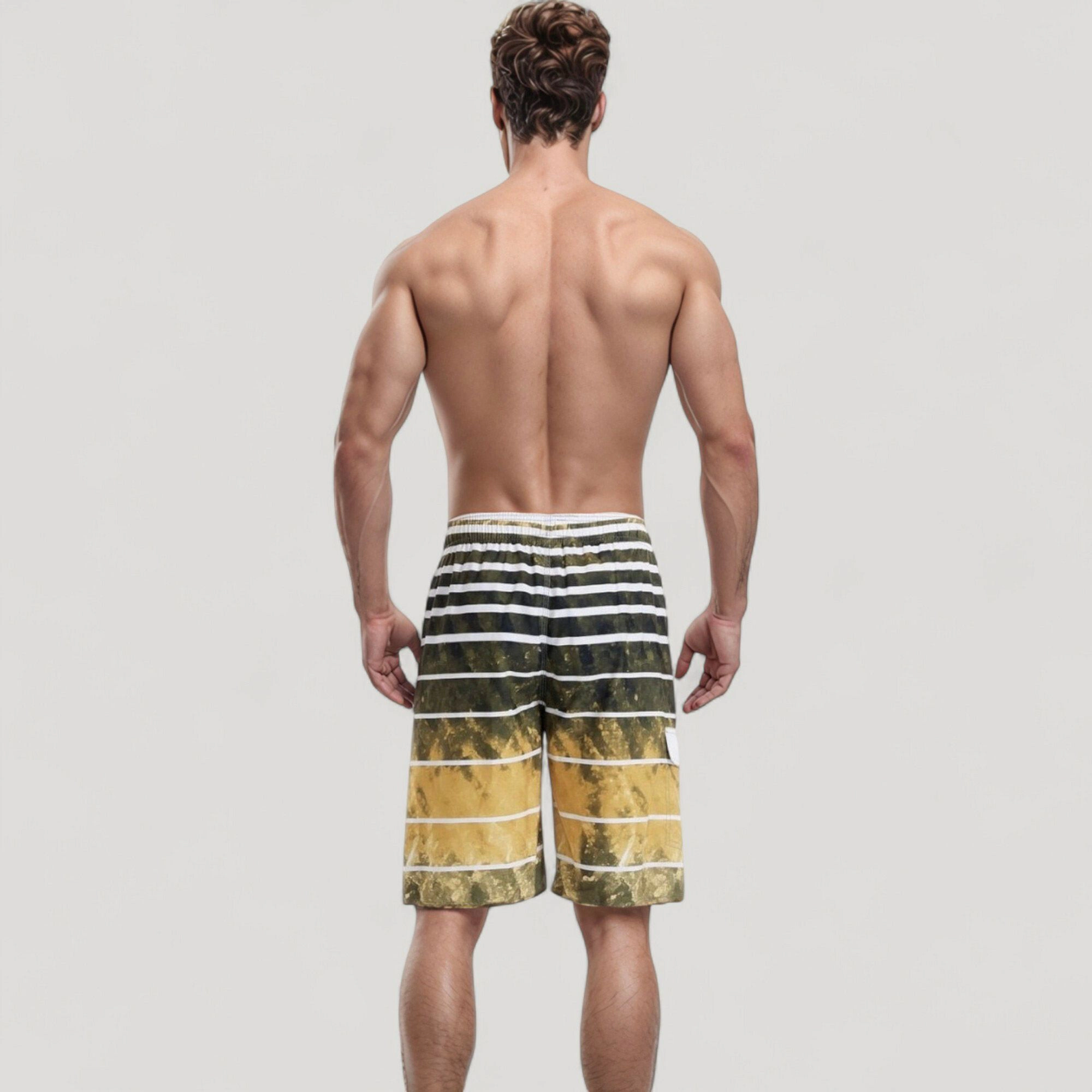 Anna-Kaci Men's Striped Swim Trunks with Adjustable Waistband and Lightweight Quick-Dry Fabric