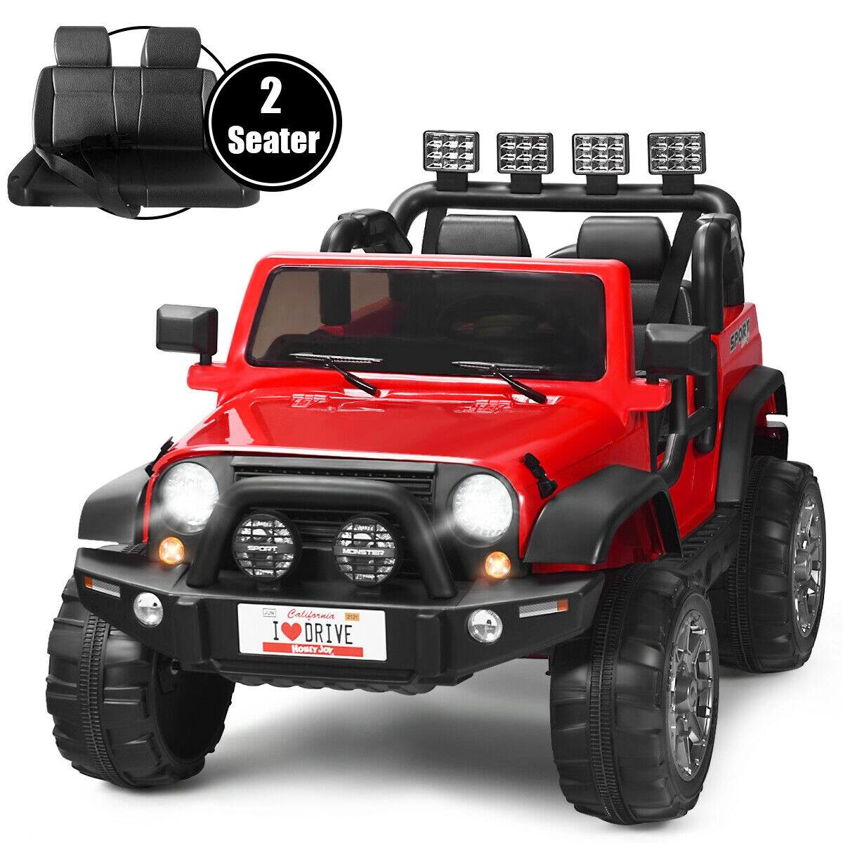 SUGIFT Red Remote Control Storage Box and Safety Belts 12V 2-Seater Kids Ride On Truck