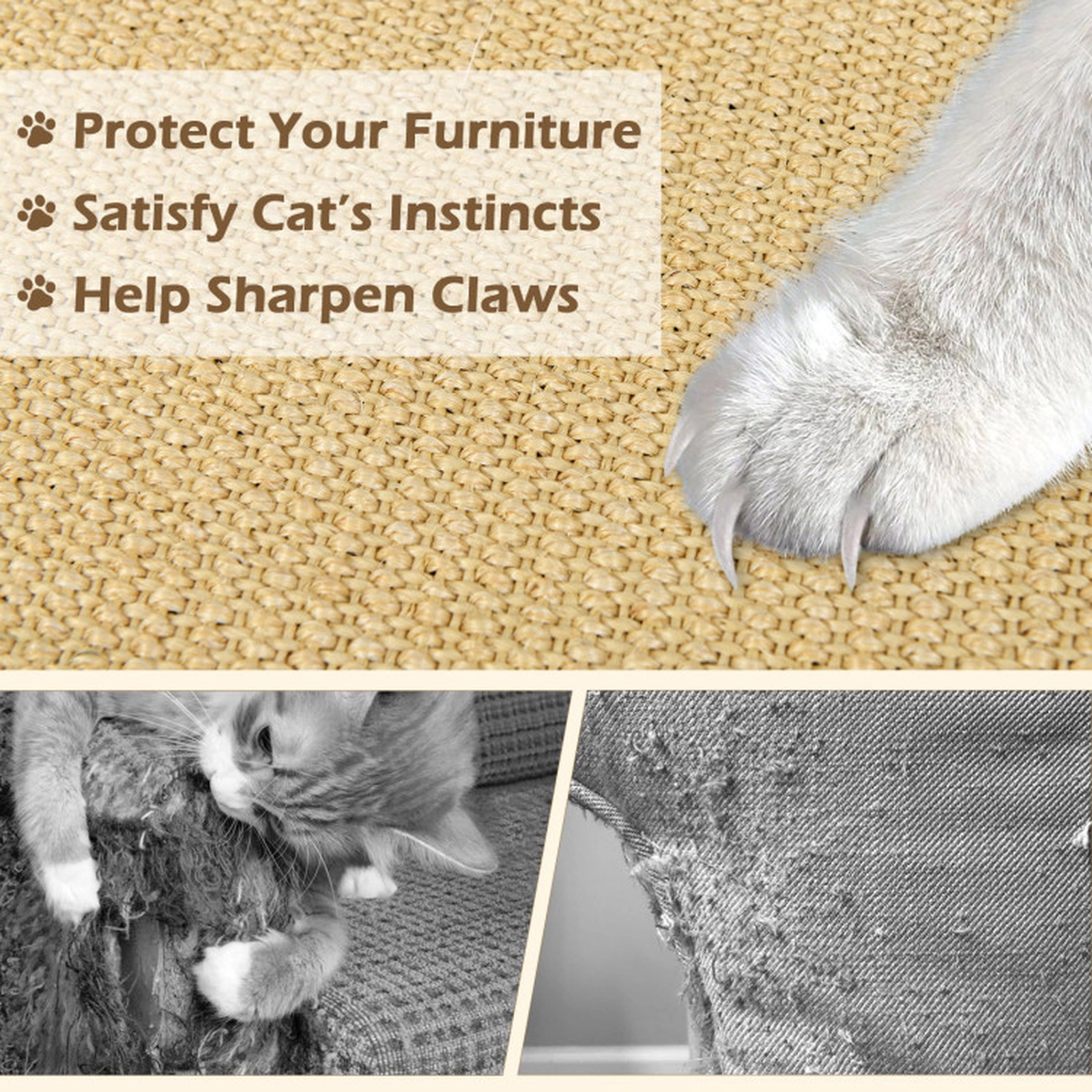 SUGIFT 2-Pack Natural 32 x 20-in Woven Sisal Cat Scratcher Mats and Scratching Boards for Floor and Wall