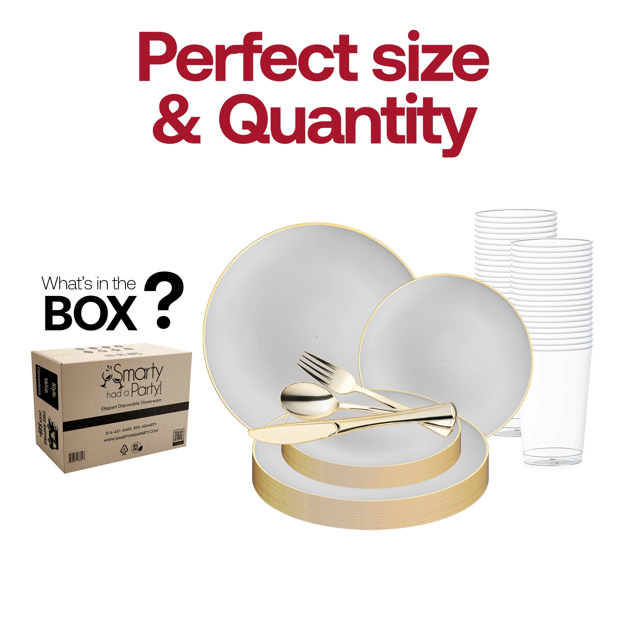 Smarty Had A Party with Gold Organic Round Disposable Plastic Wedding Value Set