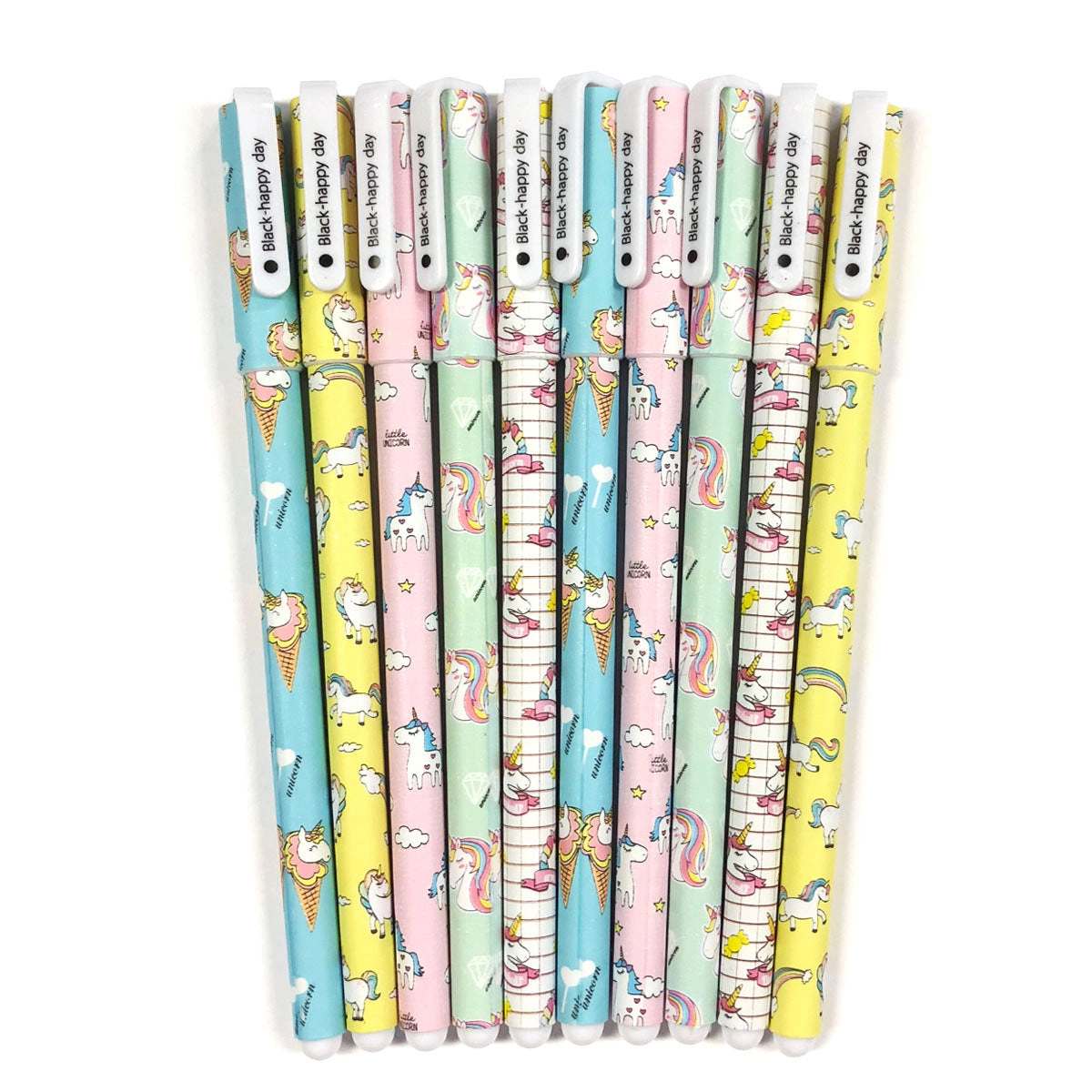 Wrapables Unicorn Flamingo Gel Ink Pens, 0.5mm Fine Point, Unicorn Black Ink, Set of 10