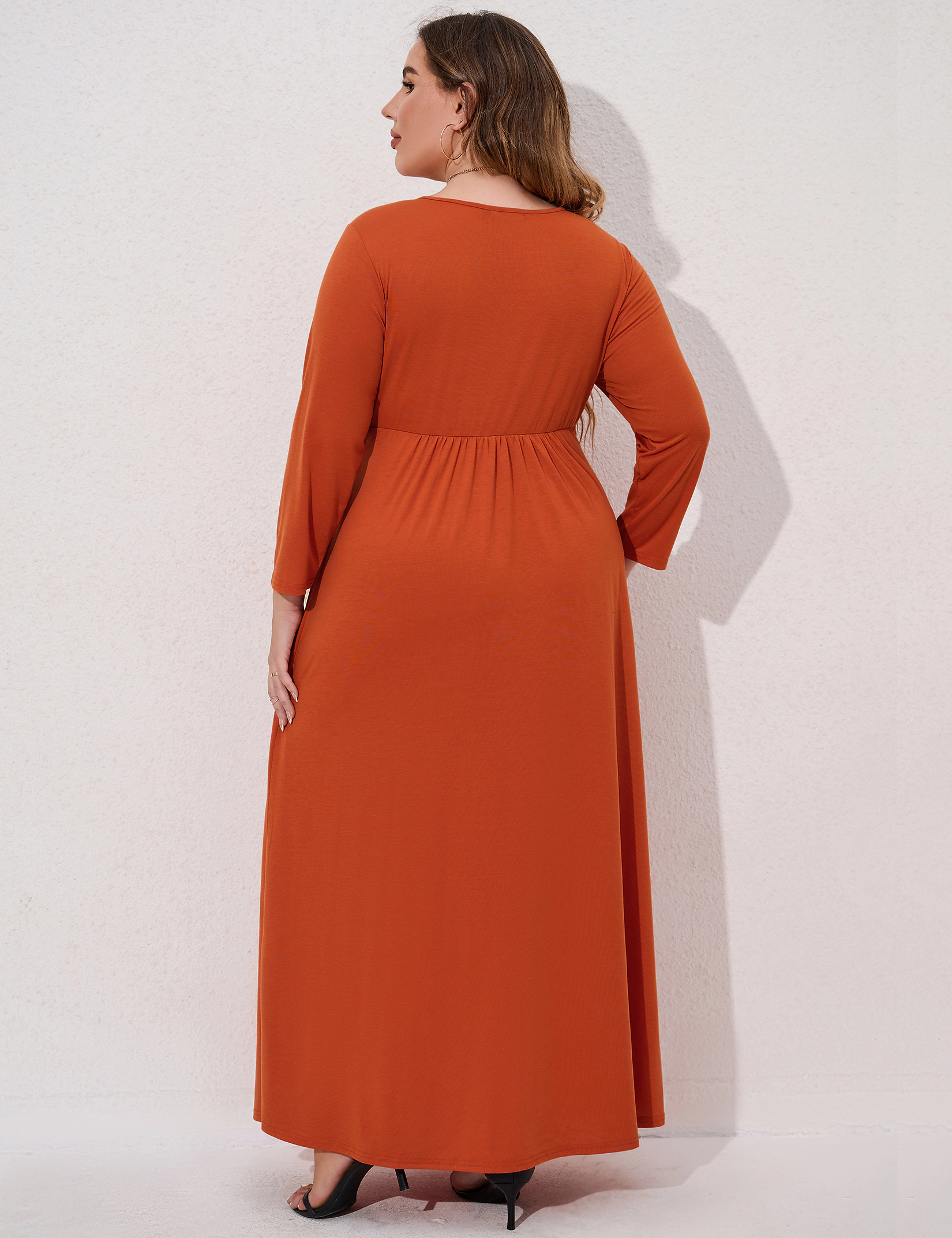 KOJOOIN Women's Plus Faux Wrap Maxi Dress Surplice V Neck Long Sleeve Empire Waist