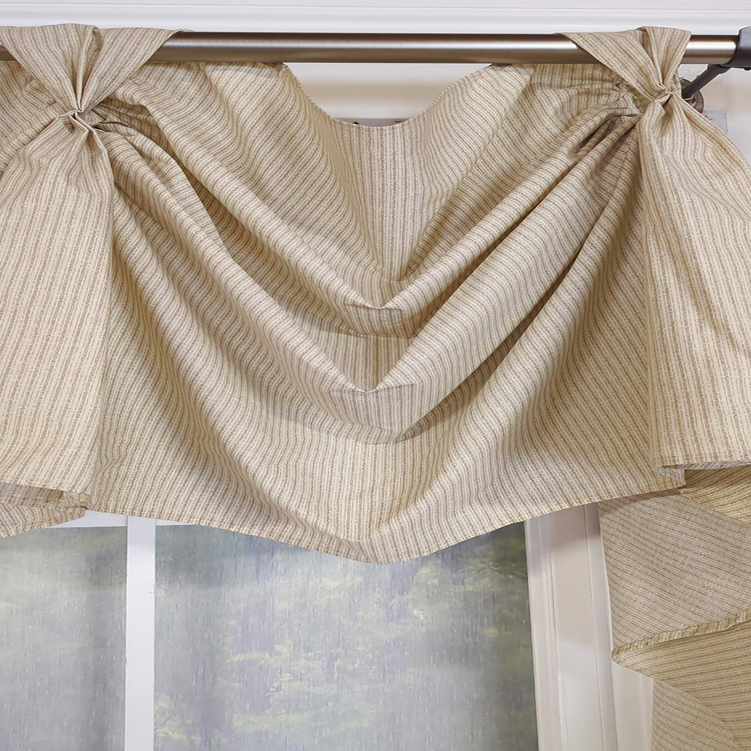 RLF Home Pin Stripe 3-S Victory 100% Cotton Tab Top Swag Window Curtain 54" x 25" Natural