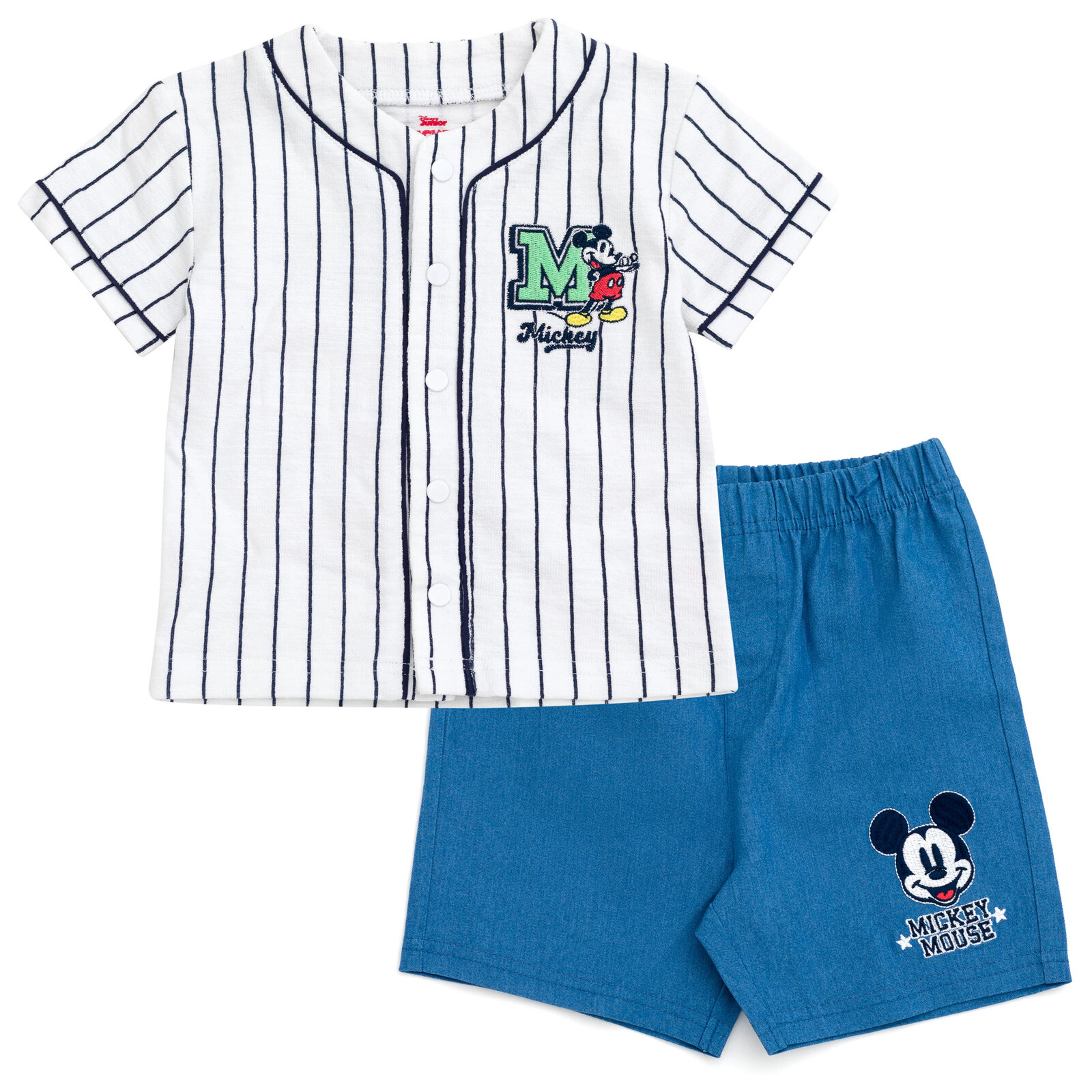 Disney Mickey Mouse Boys' Baseball Jersey and Denim Shorts Set