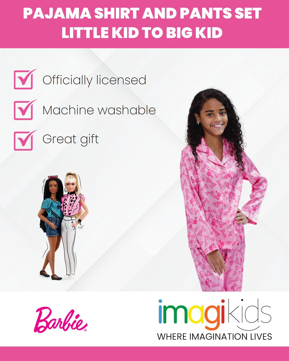 Barbie Girls' 2-Piece Pajama Shirt and Pants Set