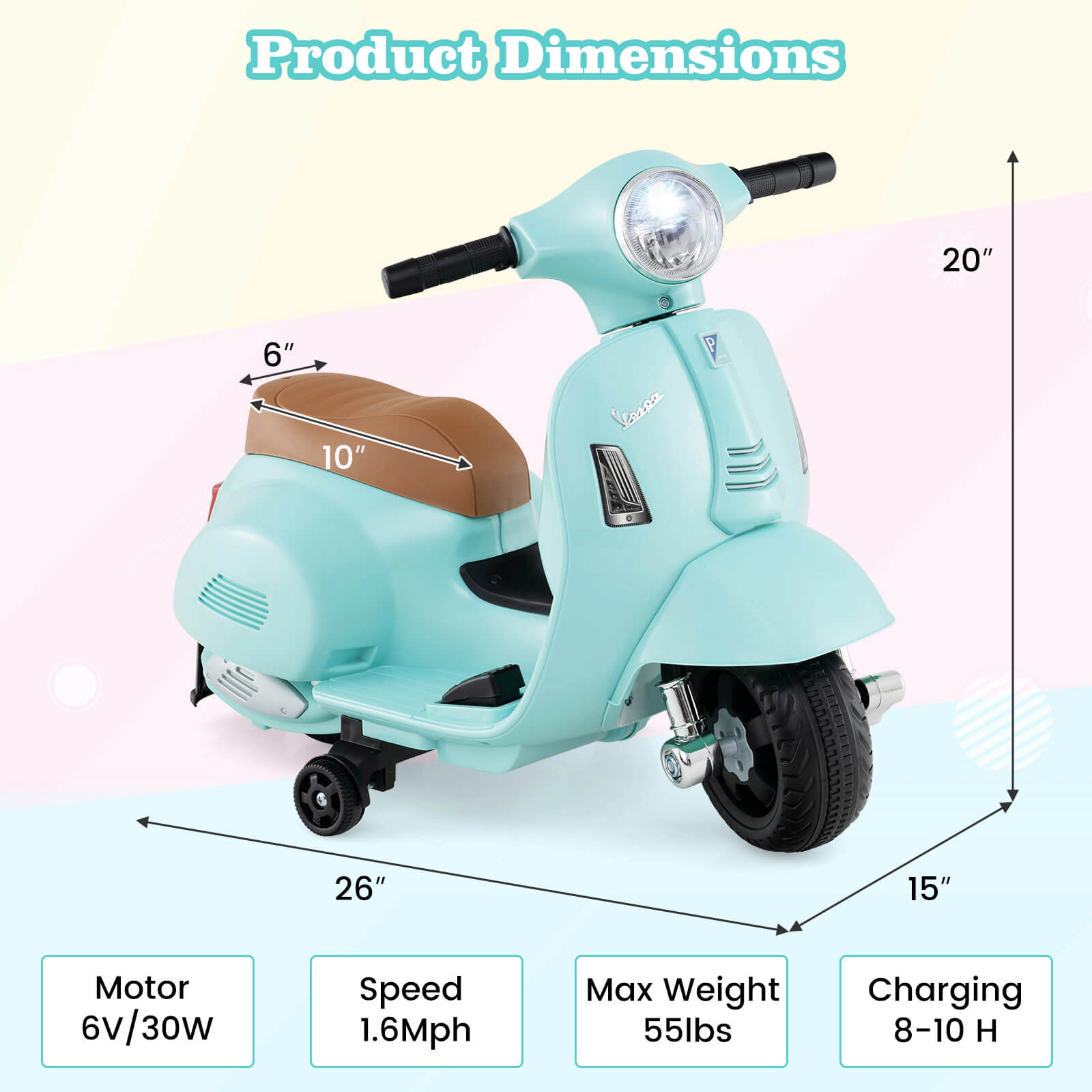 Costway Kids Ride on Motorcycle with Training Wheels Headlight Horn 6V Battery