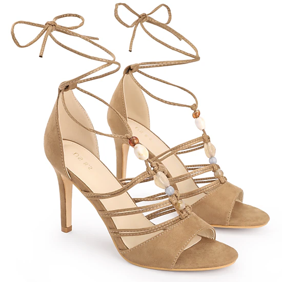 BLISSFUL STEP Women's Lace Up Strappy Stiletto Heel Sandals