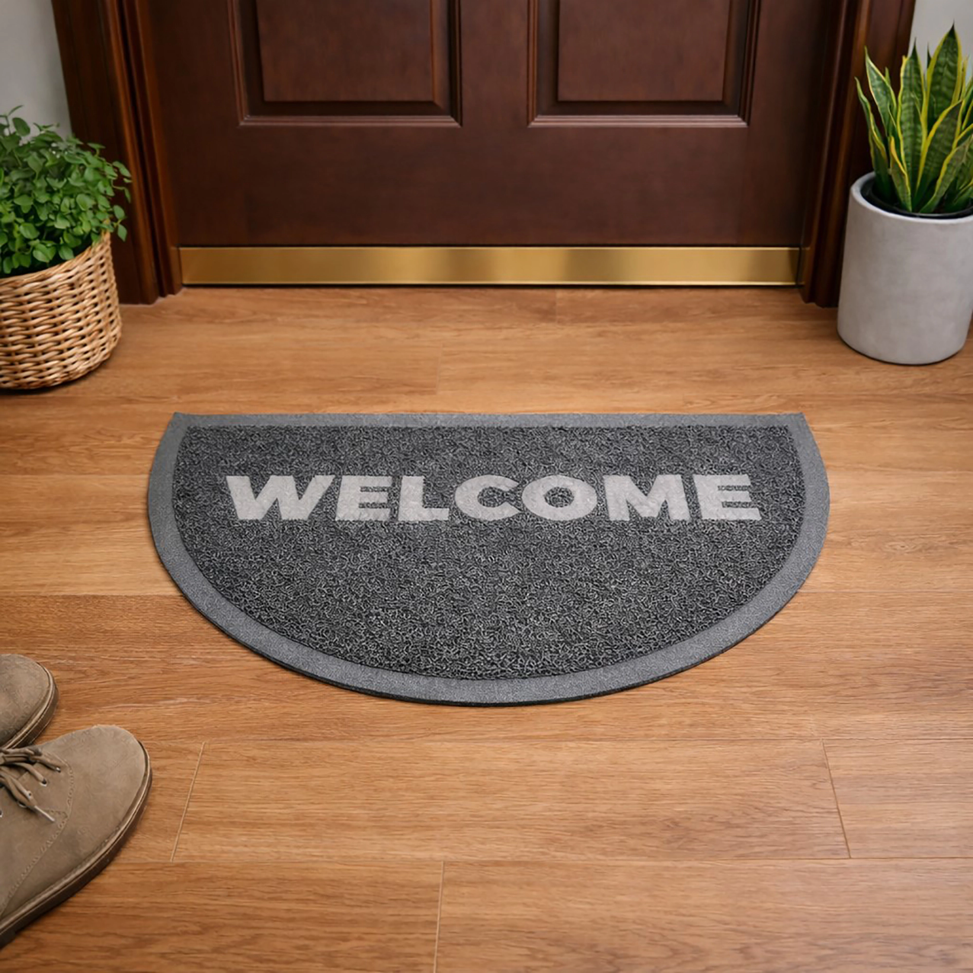 Evideco French Home Goods Gray Welcome Scraper PVC Doormat 30 x 18 Inches