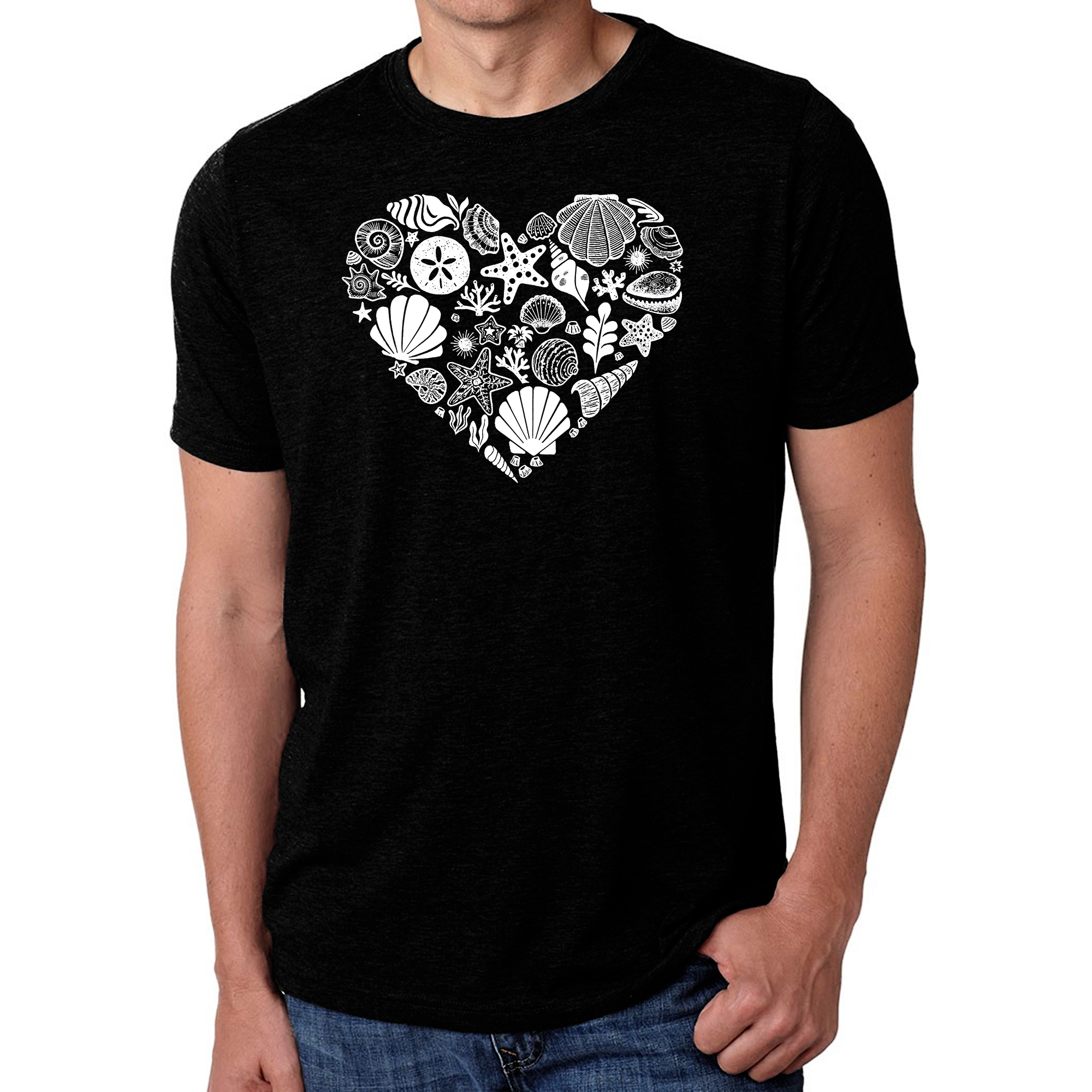 LA Pop Art Men's Cotton-Poly Blend Graphic T-Shirt - Sea Shell Heart