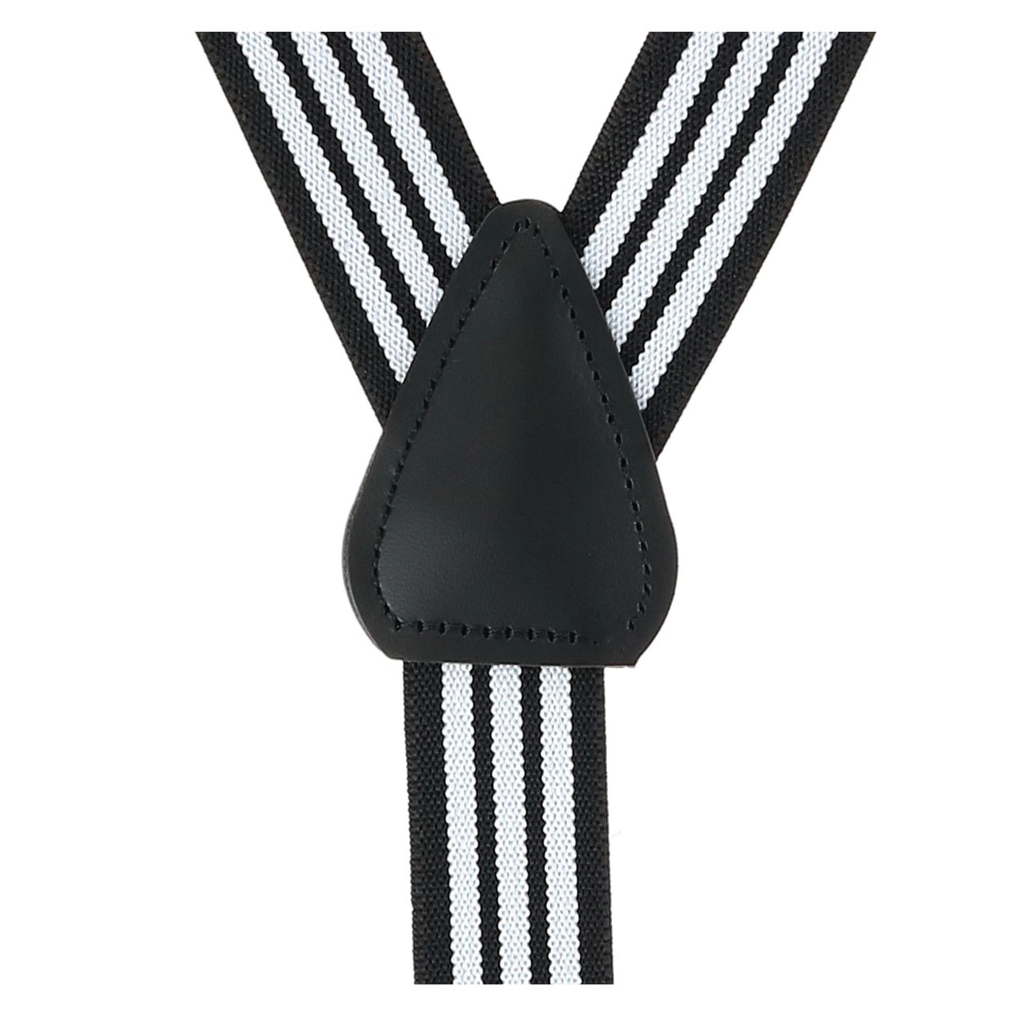 CTM Men's Elastic Clip-End 1 Inch Black and White Pinstripe Suspenders