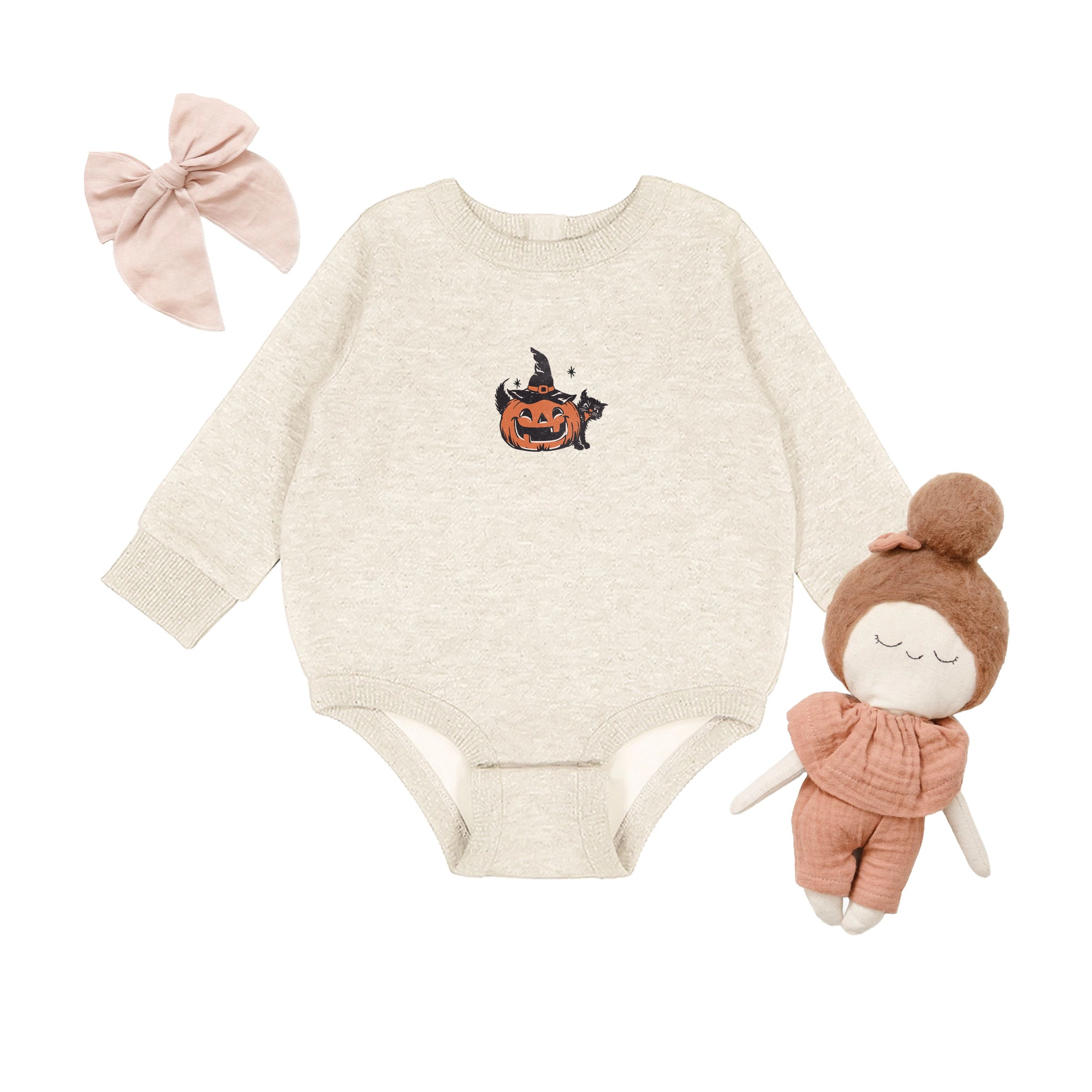 The Juniper Shop - Infant Fleece BodySuit Pumpkin Witch and Cat