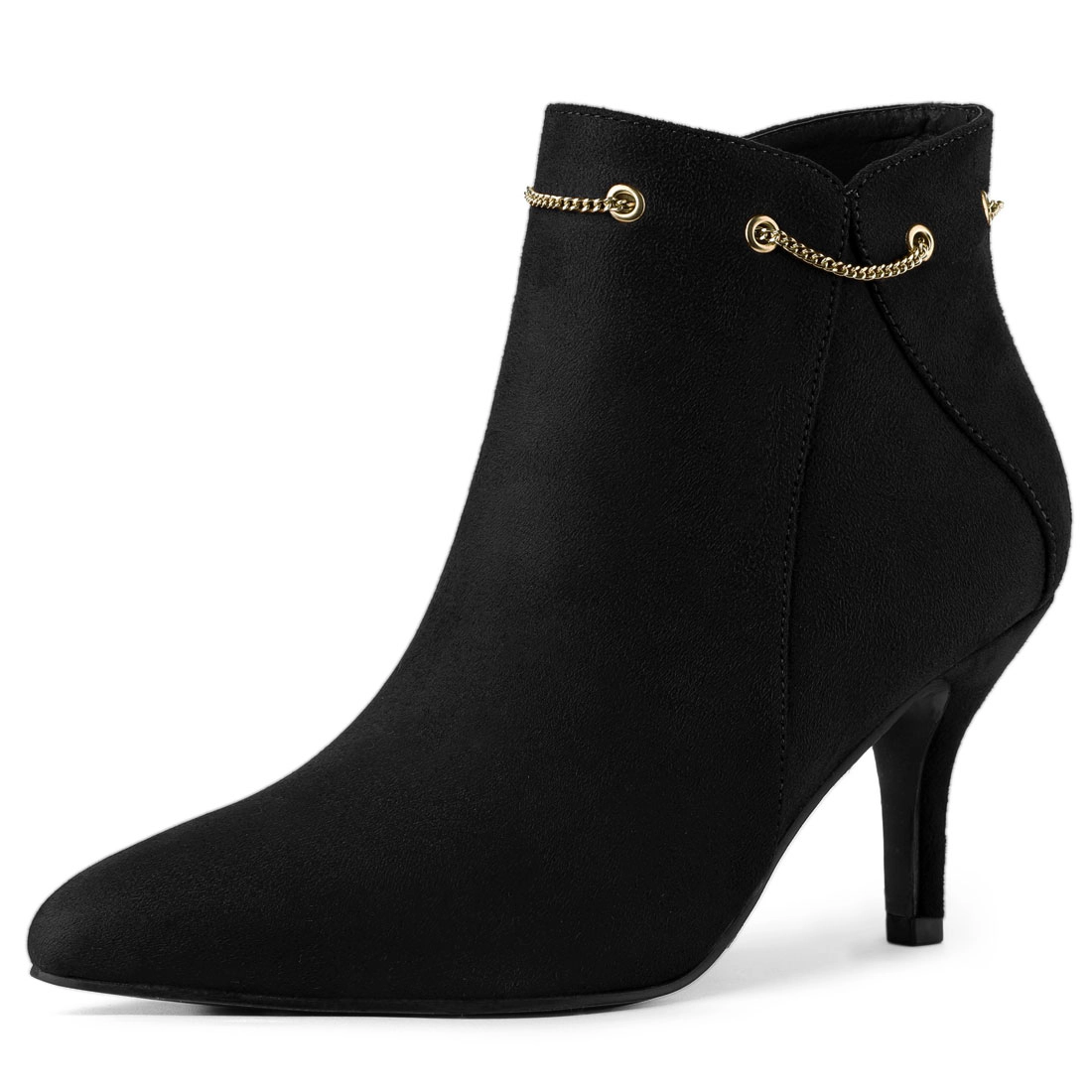 BLISSFUL STEP Women Faux Suede Pointed Toe Side Zip Stiletto Heel Ankle Booties