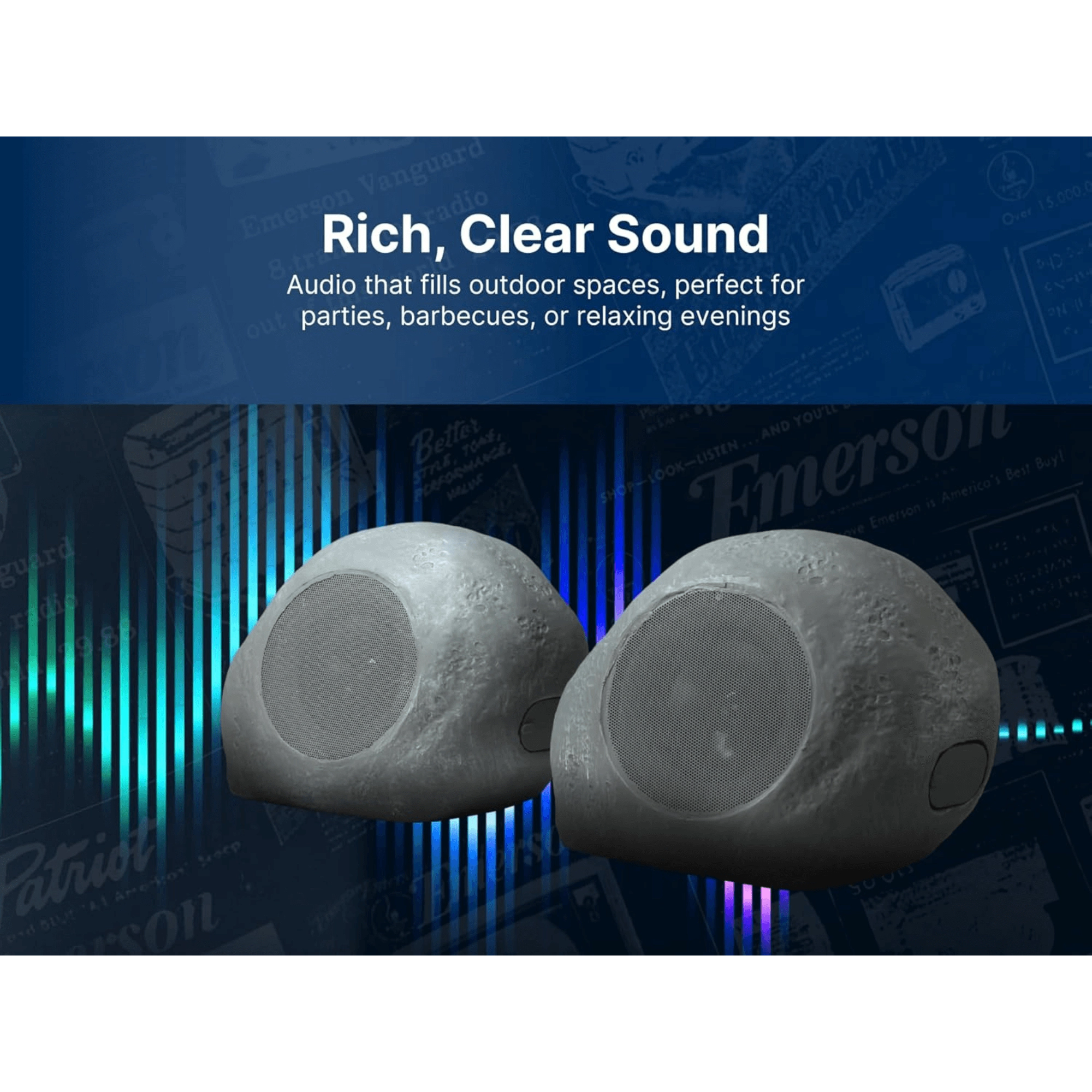 Emerson 1-Pair Mini Pebbles Duo Bluetooth Outdoor Speakers