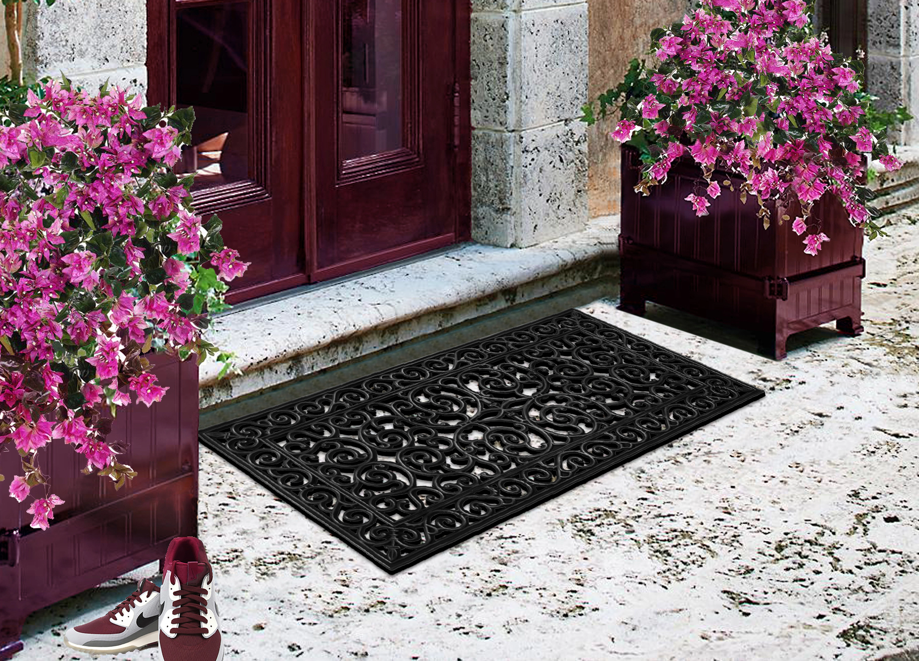 A1 Home Collection 9 lb Heavy Duty Rubber Outdoor Doormat Non-Slip Dirt Scraper Mat, Onyx Estate, 24 x 48 Inches