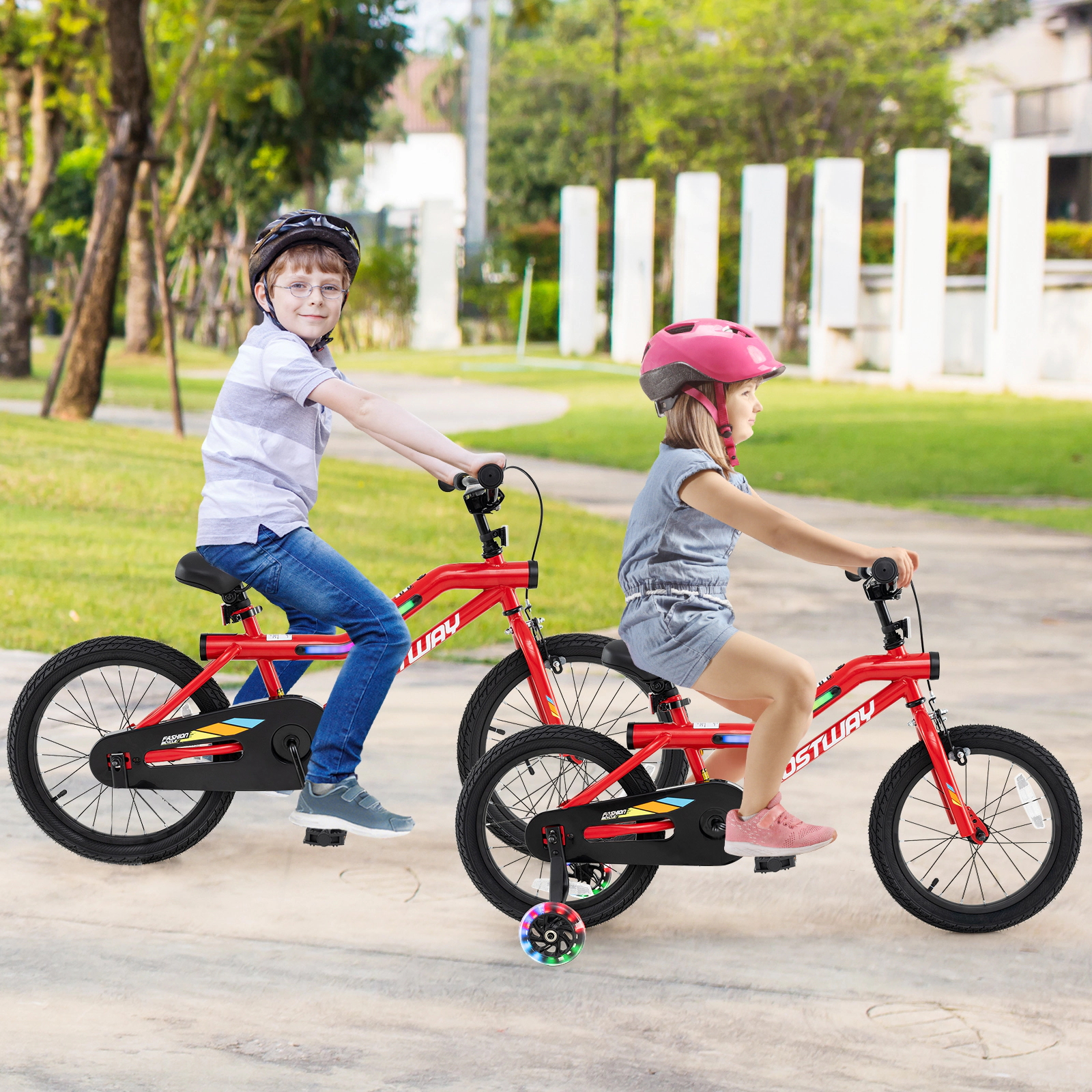 LJG Patented Kids Bike with LED Lights Adjustable Carbon Steel Bicycle
