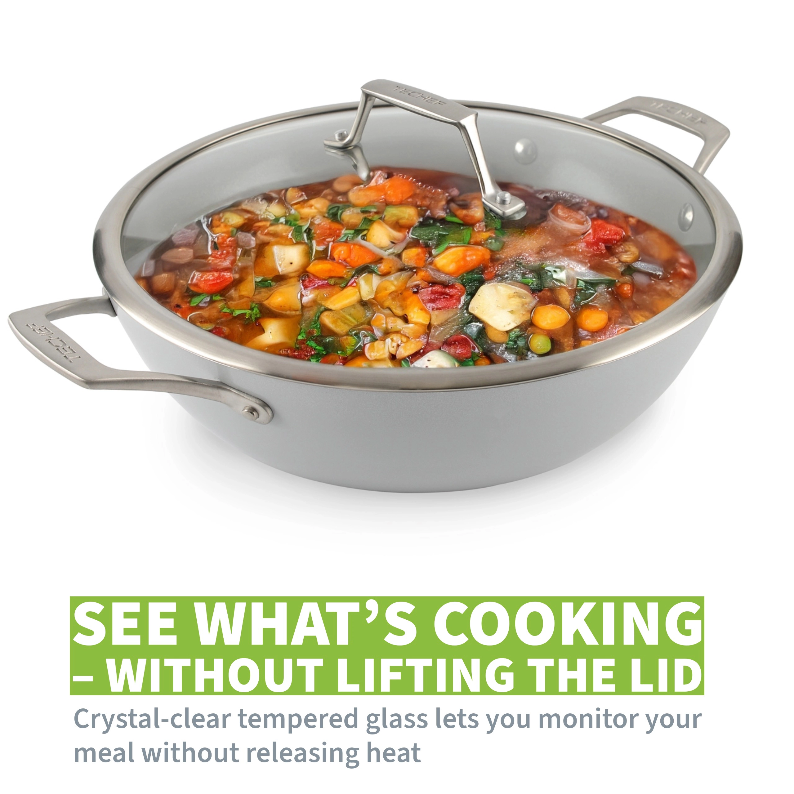 TECHEF 12 Inch Tempered Glass Lid - Stainless Steel Handle
