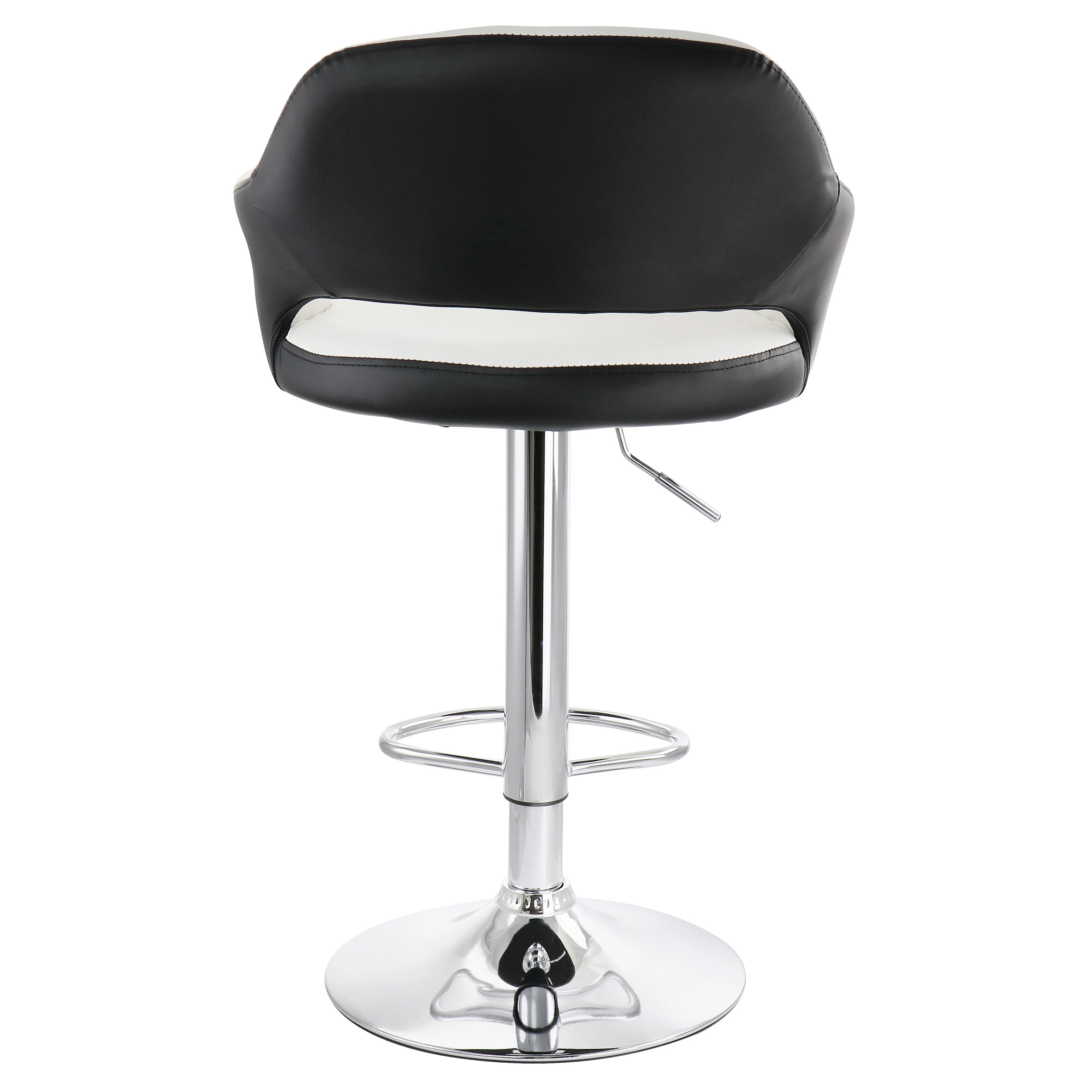 Elama 2 Piece Adjustable Faux Leather Bar Stool in White with Black Trim and Chrome Base