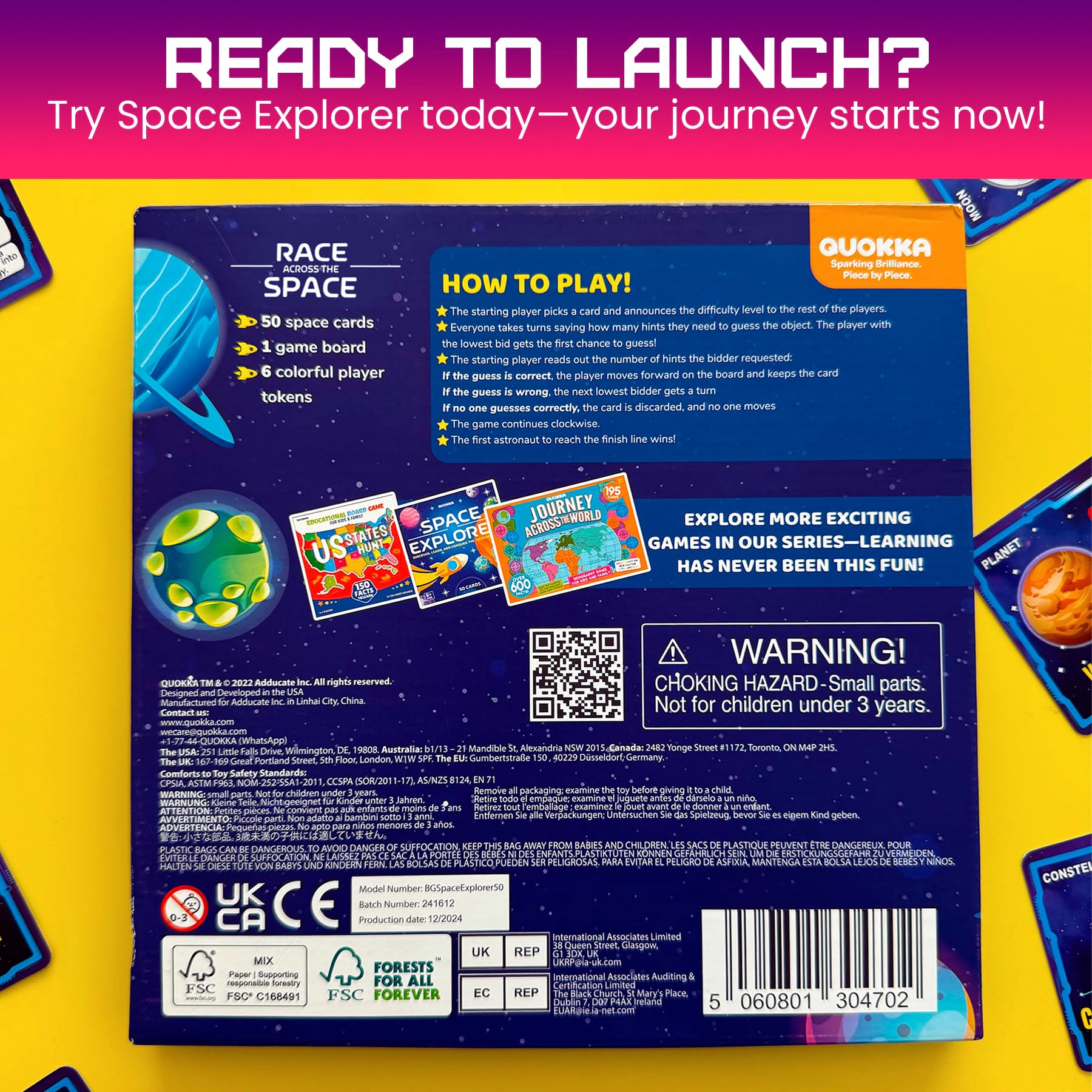 QUOKKA Educational Board Games for Kids & Families, Geography, Space USA Learning Activities