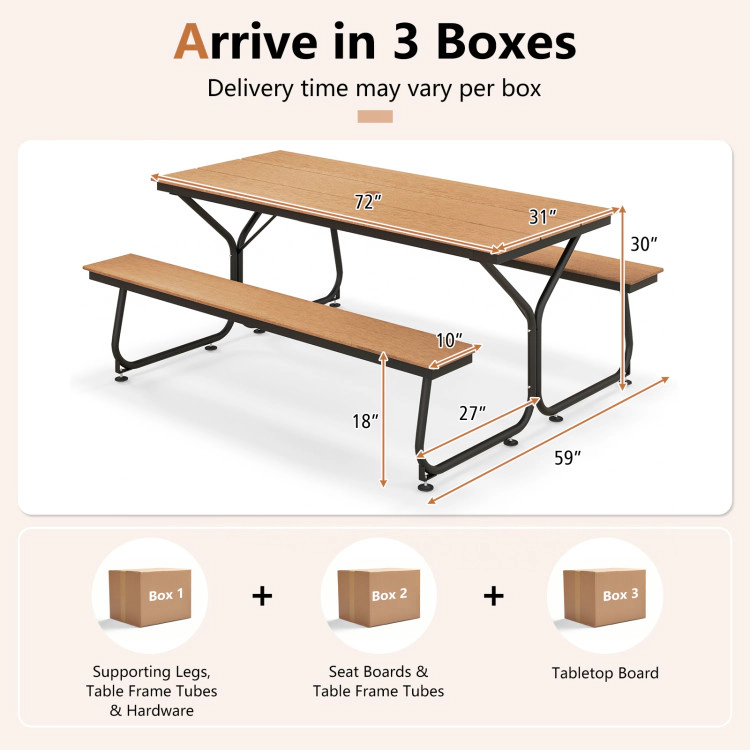 Hivvago 6 Feet Outdoor Picnic Table Bench Set For 6-8 People